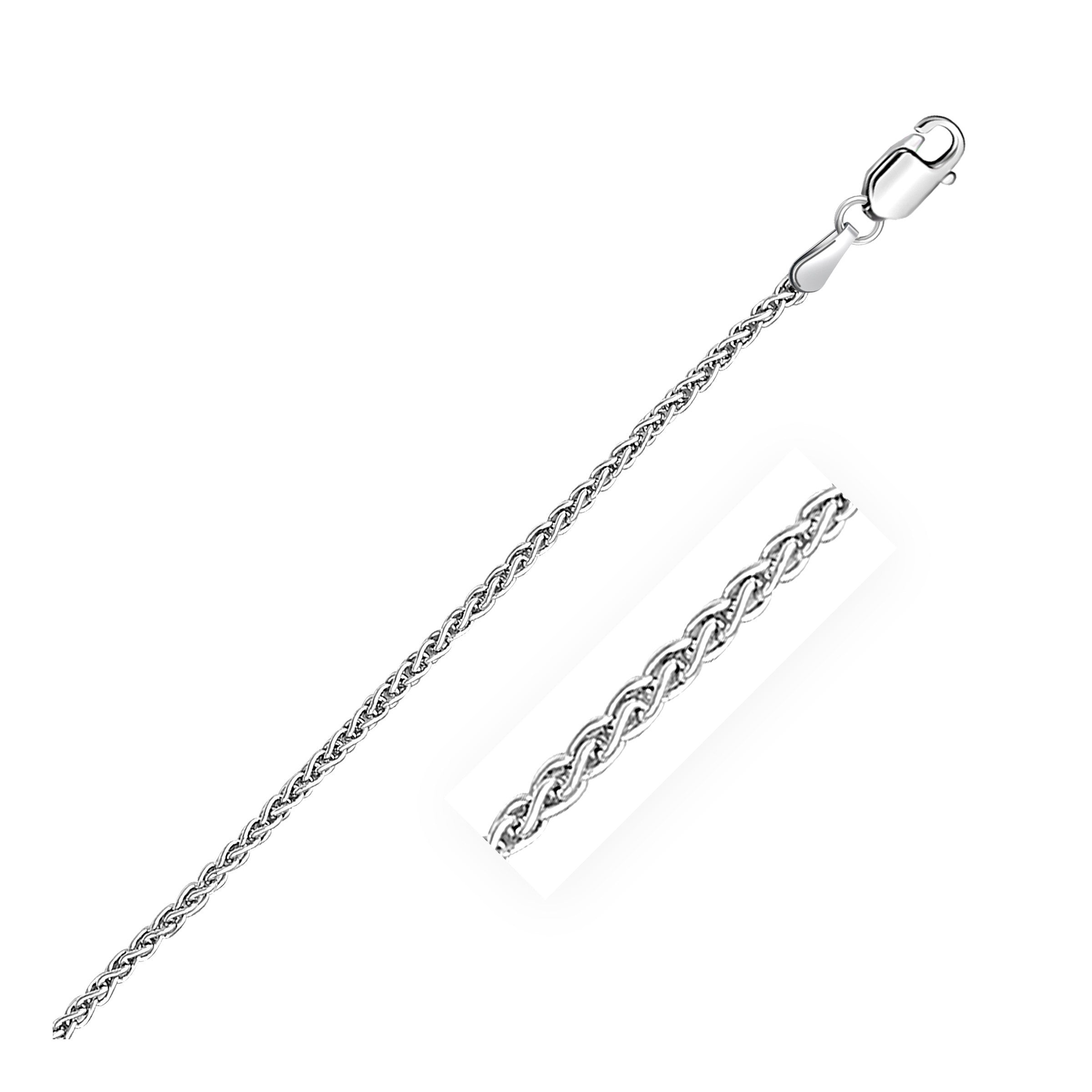 2.2mm Sterling Silver Rhodium Plated Wheat Chain, size 18''