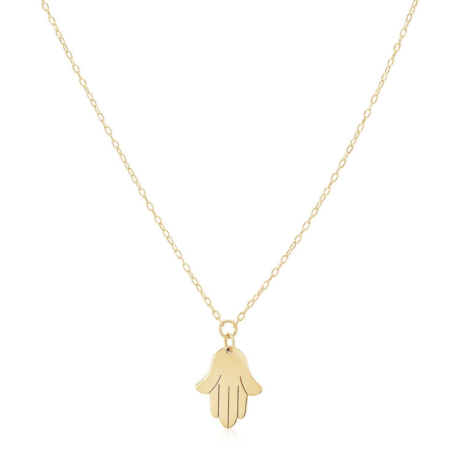 14K Yellow Gold Hand of Hamsa Necklace, size 18''