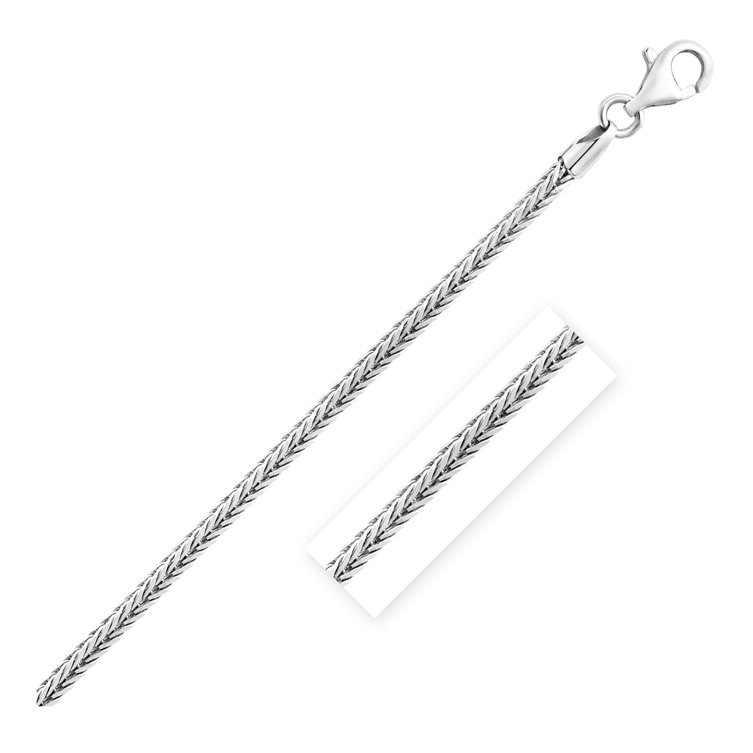 Sterling Silver Rhodium Plated Foxtail 2.5mm, size 18''