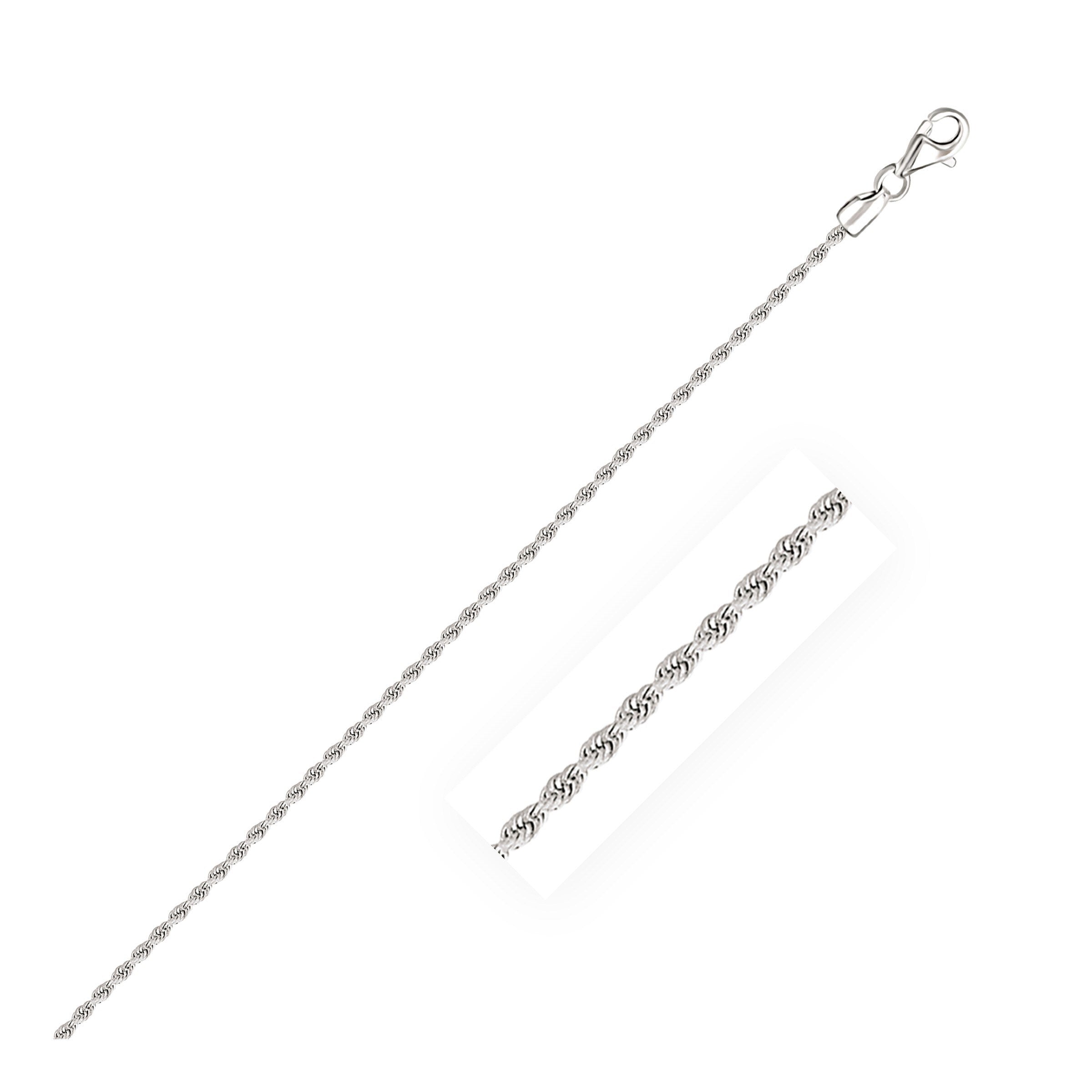 2.0mm 14k White Gold Diamond Cut Rope Anklet, size 10''