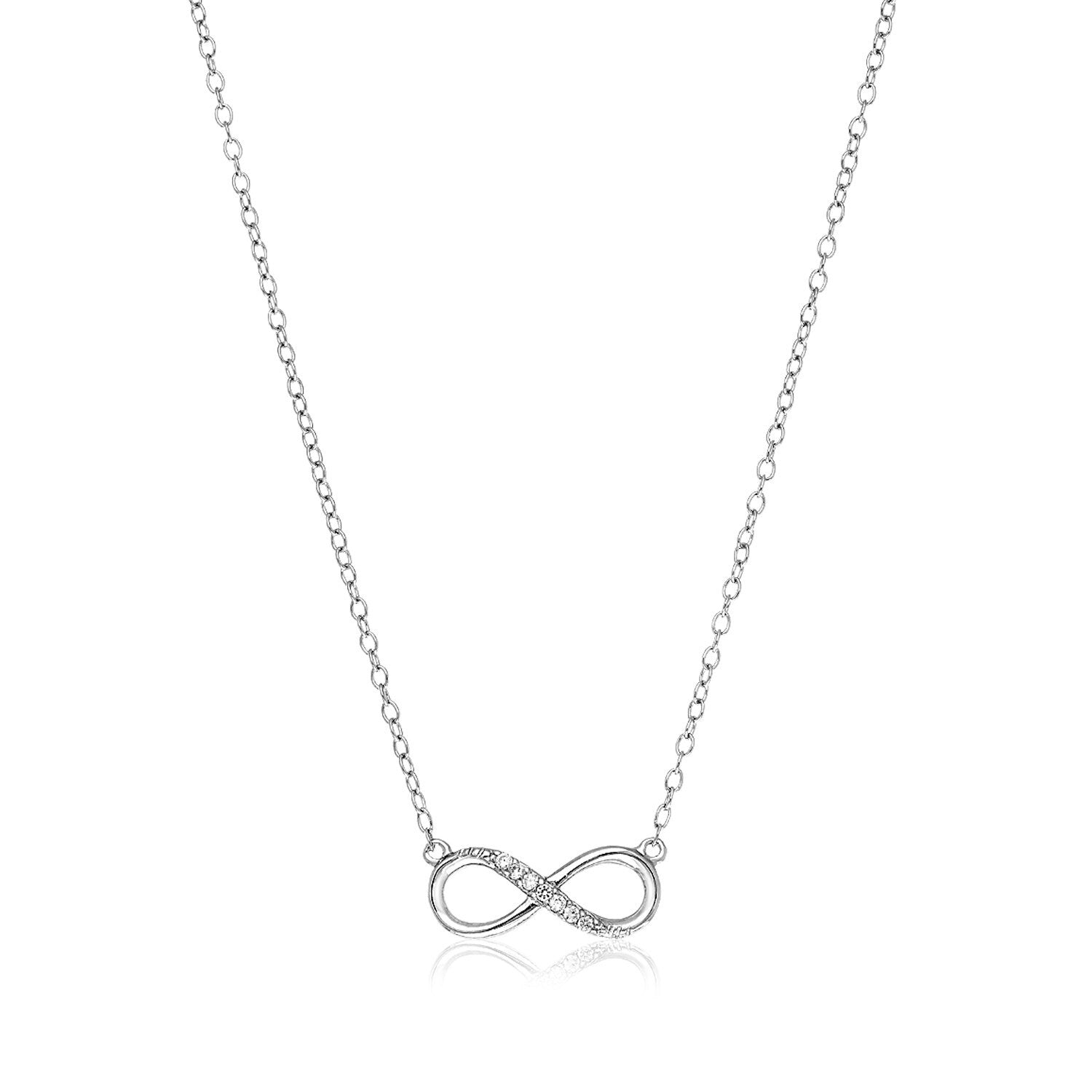 Sterling Silver Petite Infinity Symbol Necklace with Cubic Zirconias, size 18''