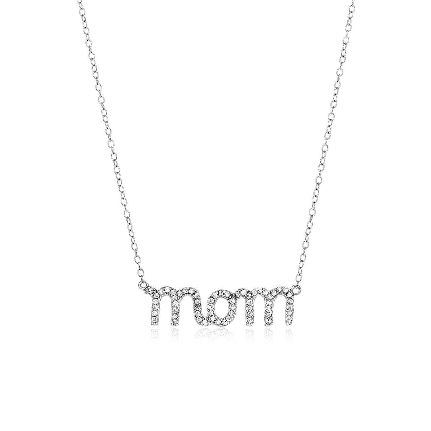 Sterling Silver Mom Necklace with Cubic Zirconias, size 18''