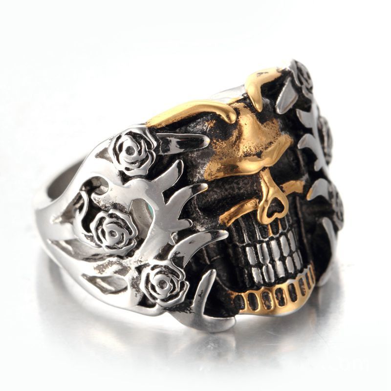 Men's Titanium Steel Ring Vintage Skull Head Punk Finger Ring for Men