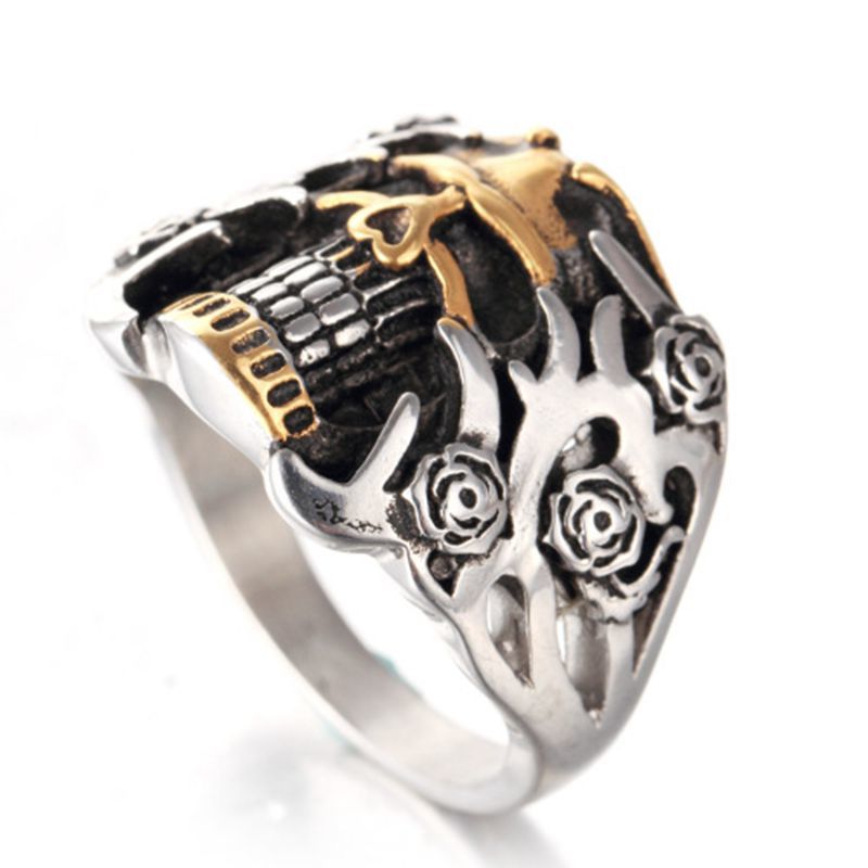 Men's Titanium Steel Ring Vintage Skull Head Punk Finger Ring for Men