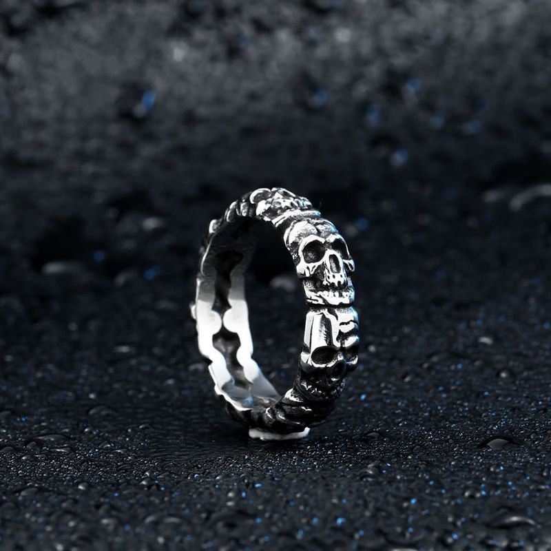 Trendy 316L Stainless Steel Finger Ring Skull Head Ring Wholesale for Men Halloween Jewelry