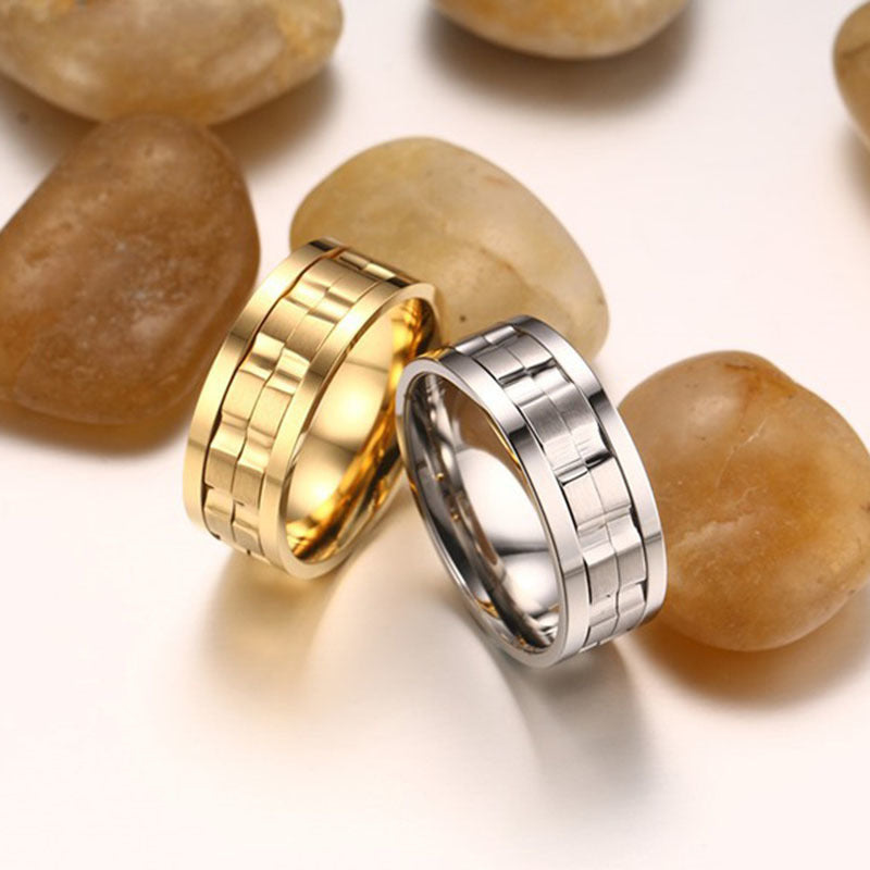 Golden Gear Ring Rotatable Silver Color Stainless Steel Ring