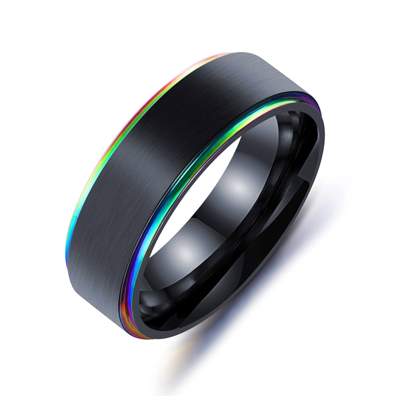 Trendy Black Titanium Steel Simple Style Colorful Plating Men Finger Ring Valentine's Day Gift