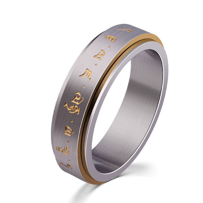 Men's Rotatable Ring Titanium Steel Buddhist Gold Tone