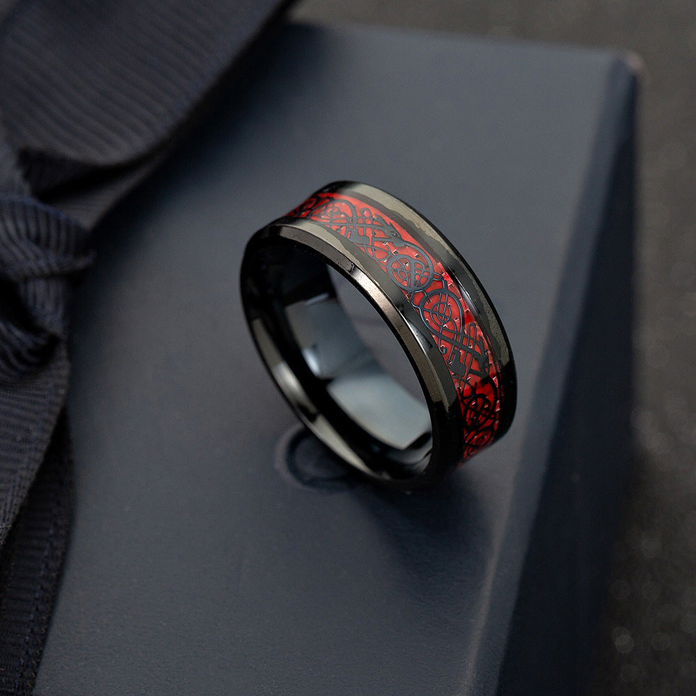 Ethnic Carbon Fiber Finger Red Dragon Pattern Rings for Men