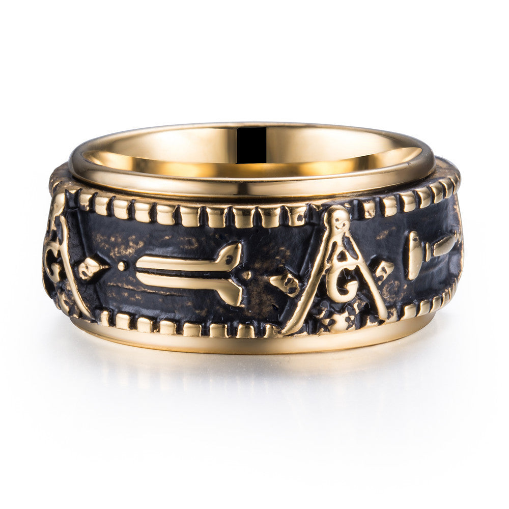 Ethnic Masonic Pattern Stainless Steel Finger Rings For Men