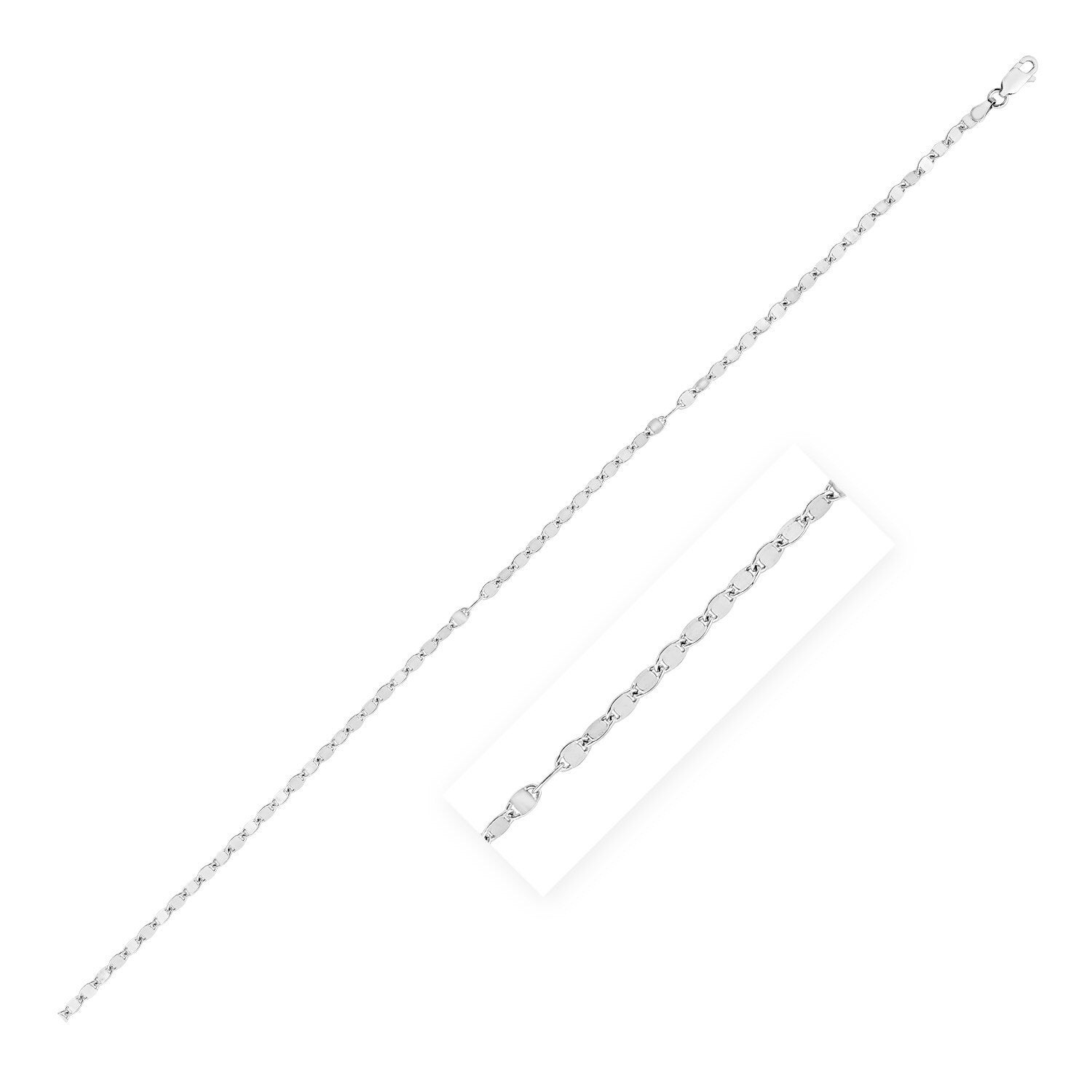 Classic Rhodium Plated Mirror Chain in Sterling Silver (3.1 mm), size 16''