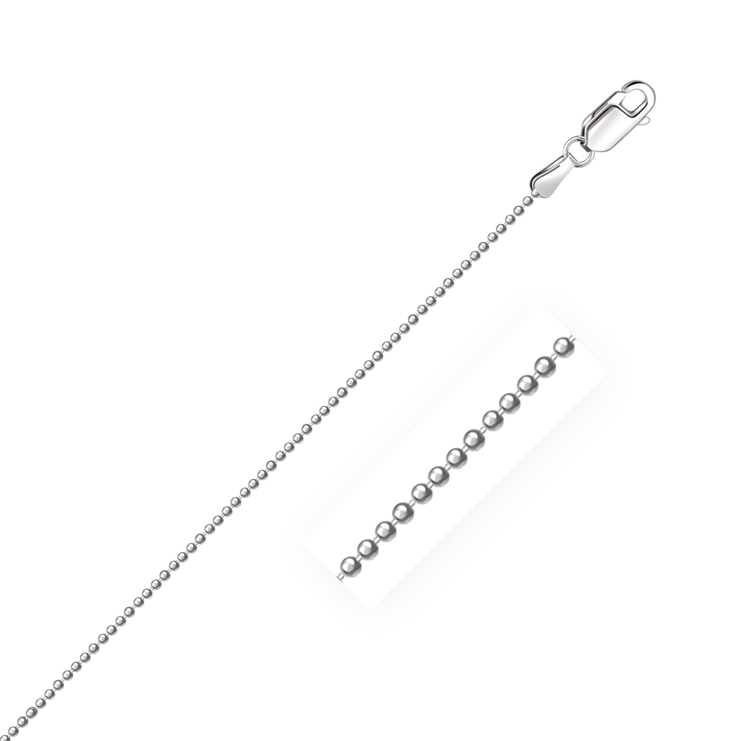 Sterling Silver Rhodium Plated Bead Chain 1.2mm, size 24''