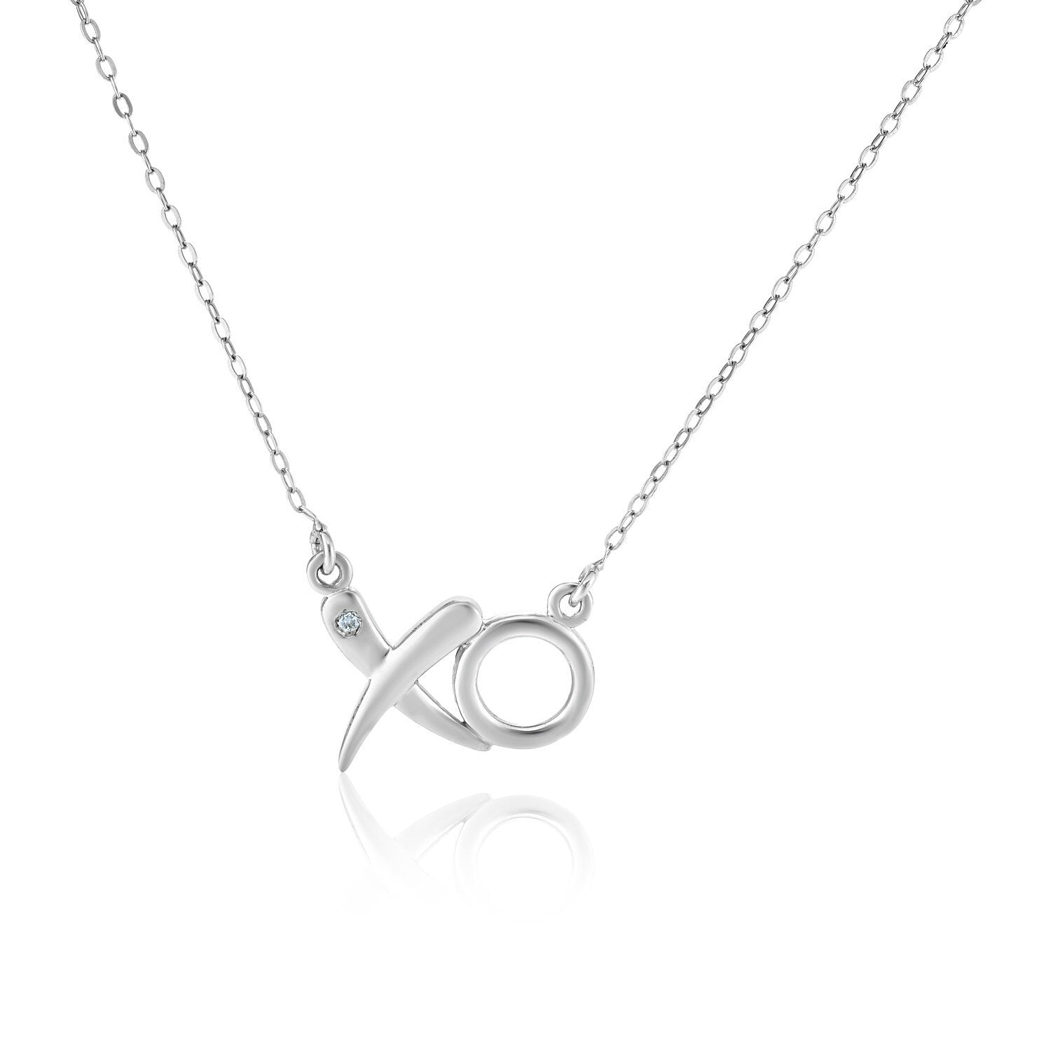 Sterling Silver 18 inch Necklace with XO Pendant with Diamond, size 18''