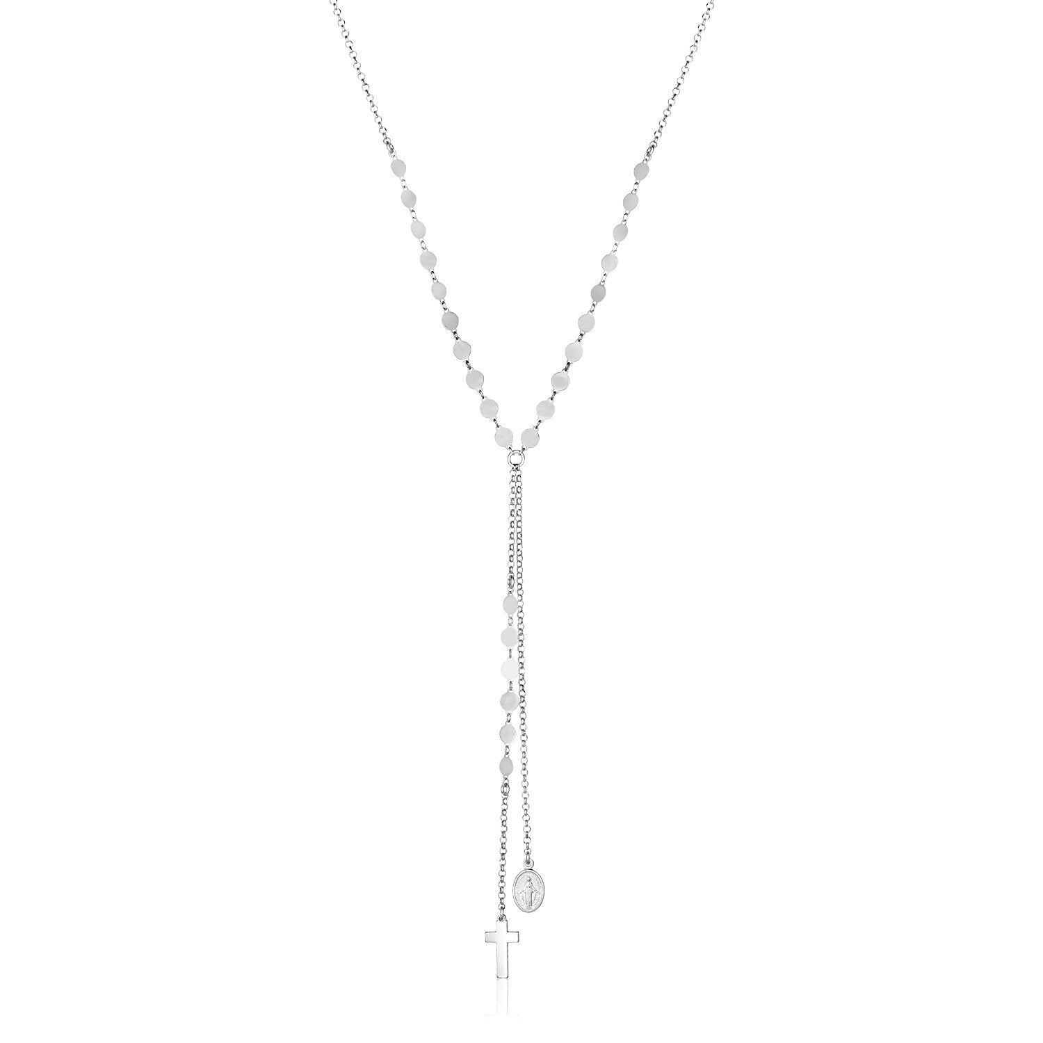 Sterling Silver 18 inch Lariat Necklace with Cross and Religious Medal, size 18''