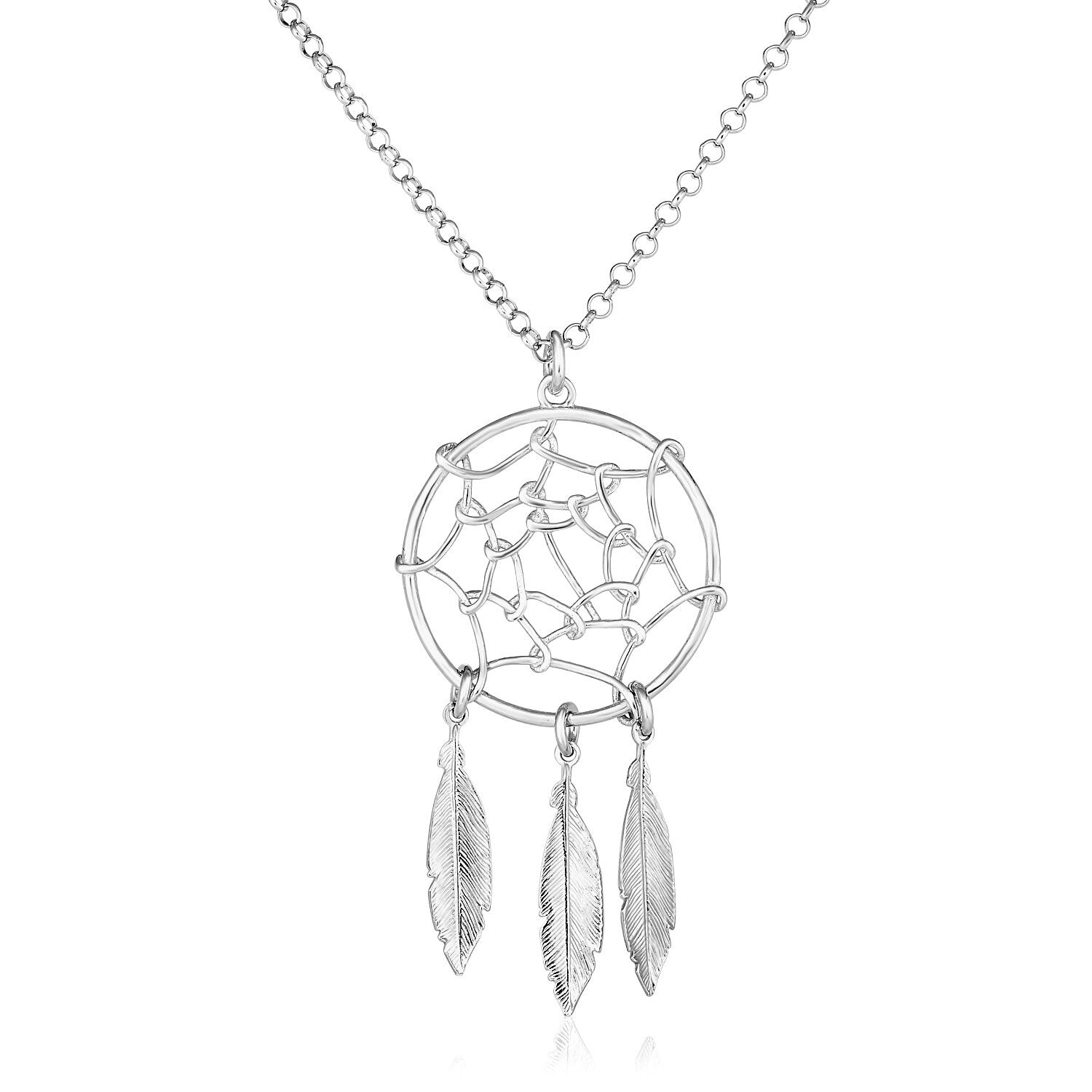Sterling Silver 17 inch Necklace with Dream Catcher Pendant, size 17''