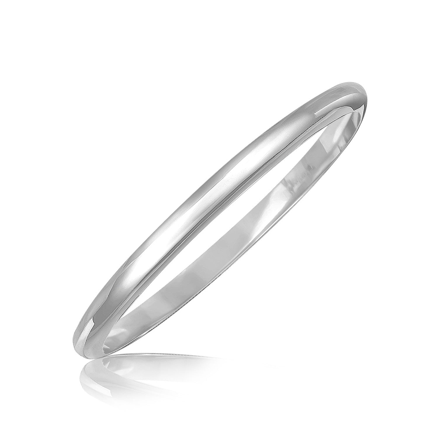 Sterling Silver Rhodium Plated Slim Dome Motif Bangle, size 7.5''