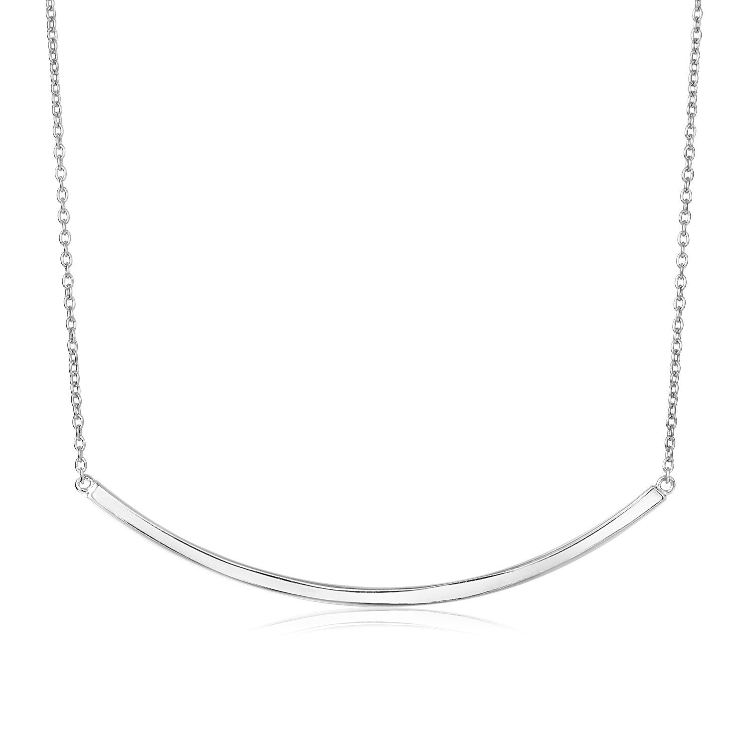 Sterling Silver Polished Curved Bar Necklace, size 18''