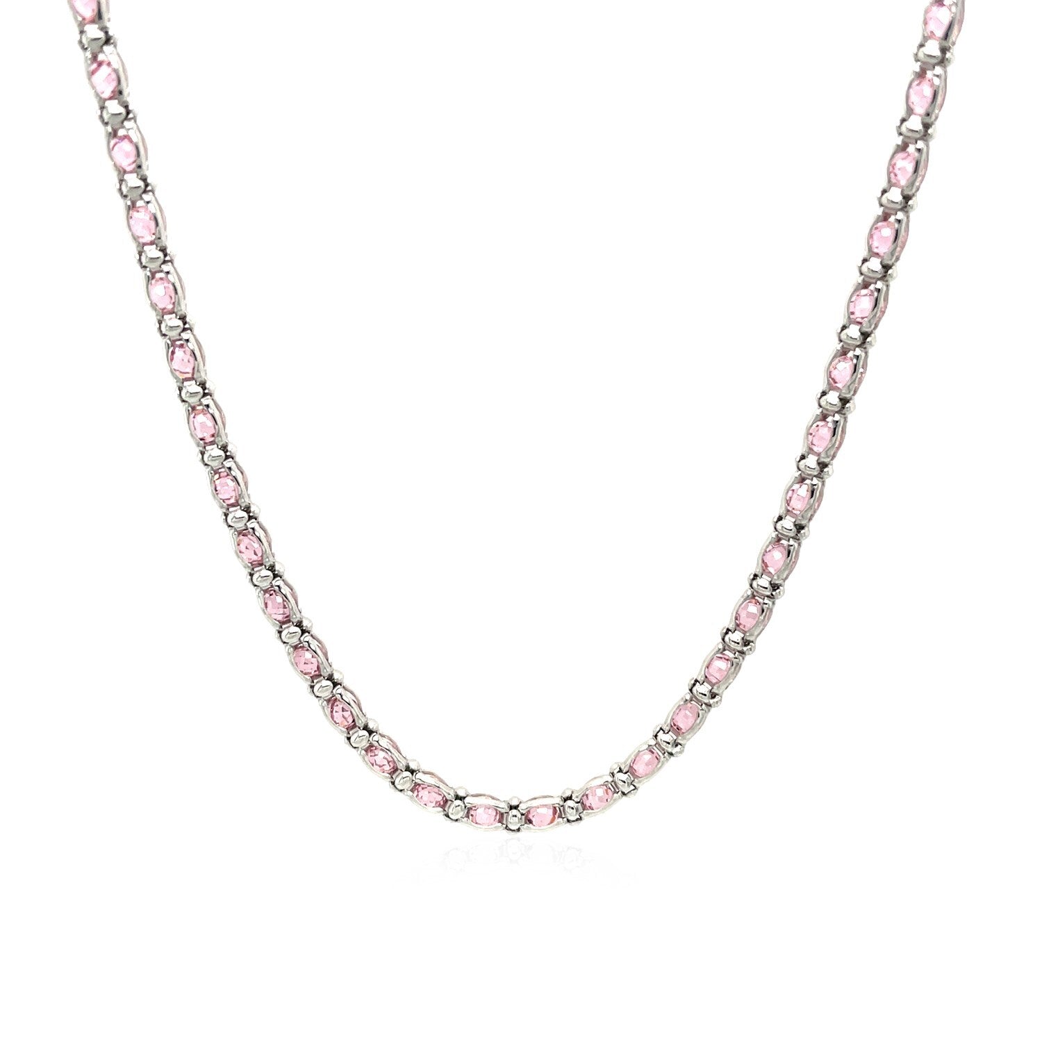 Sterling Silver 18 inch Necklace with Pink Cubic Zirconias, size 18''