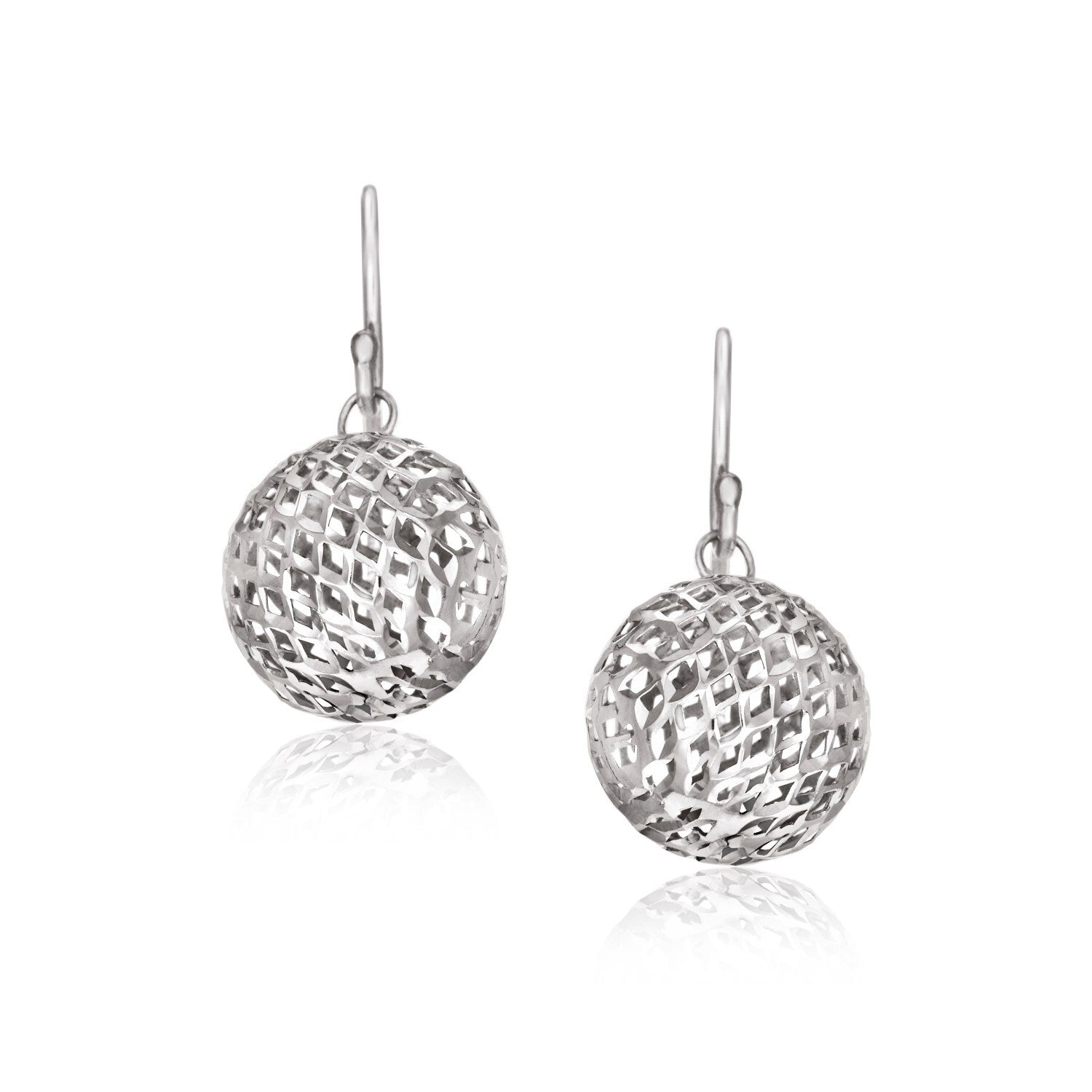 Sterling Silver Round Drop Earrings with Mesh Design