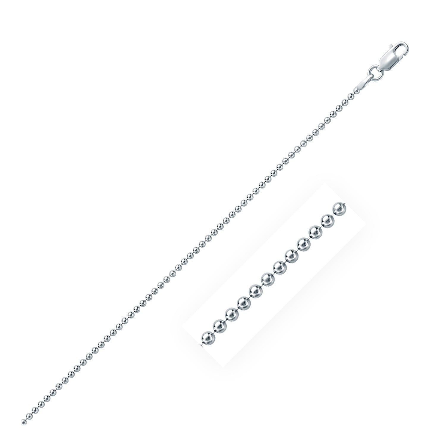 Rhodium Plated 1.8mm Sterling Silver Bead Style Chain, size 18''