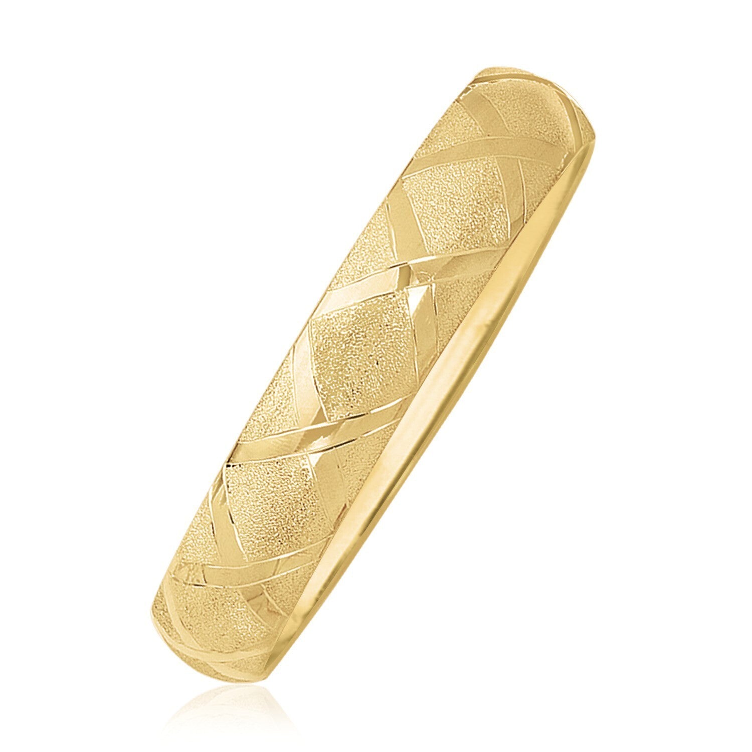 10k Yellow Gold Dual-Textured Diamond Pattern Bangle, size 7''