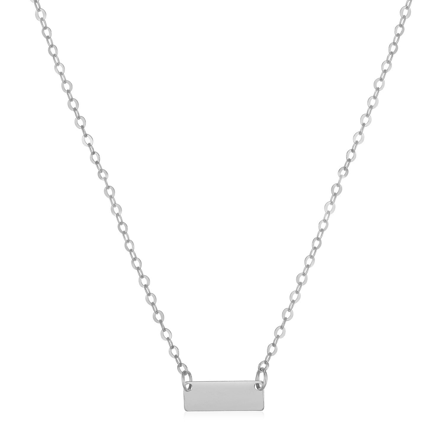 14k White Gold Polished Mini Bar Necklace, size 18''
