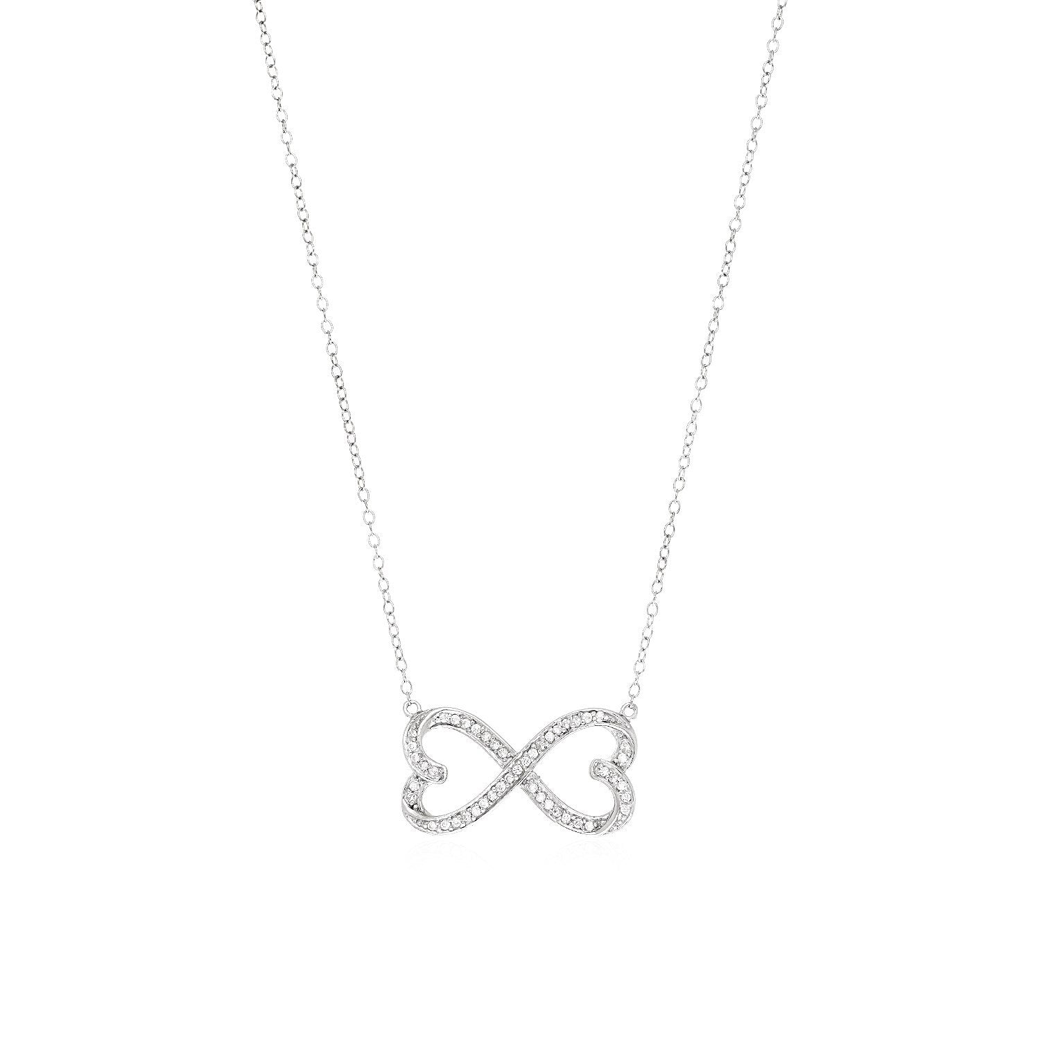 Double Heart Infinity Necklace with Cubic Zirconia in Sterling Silver, size 18''