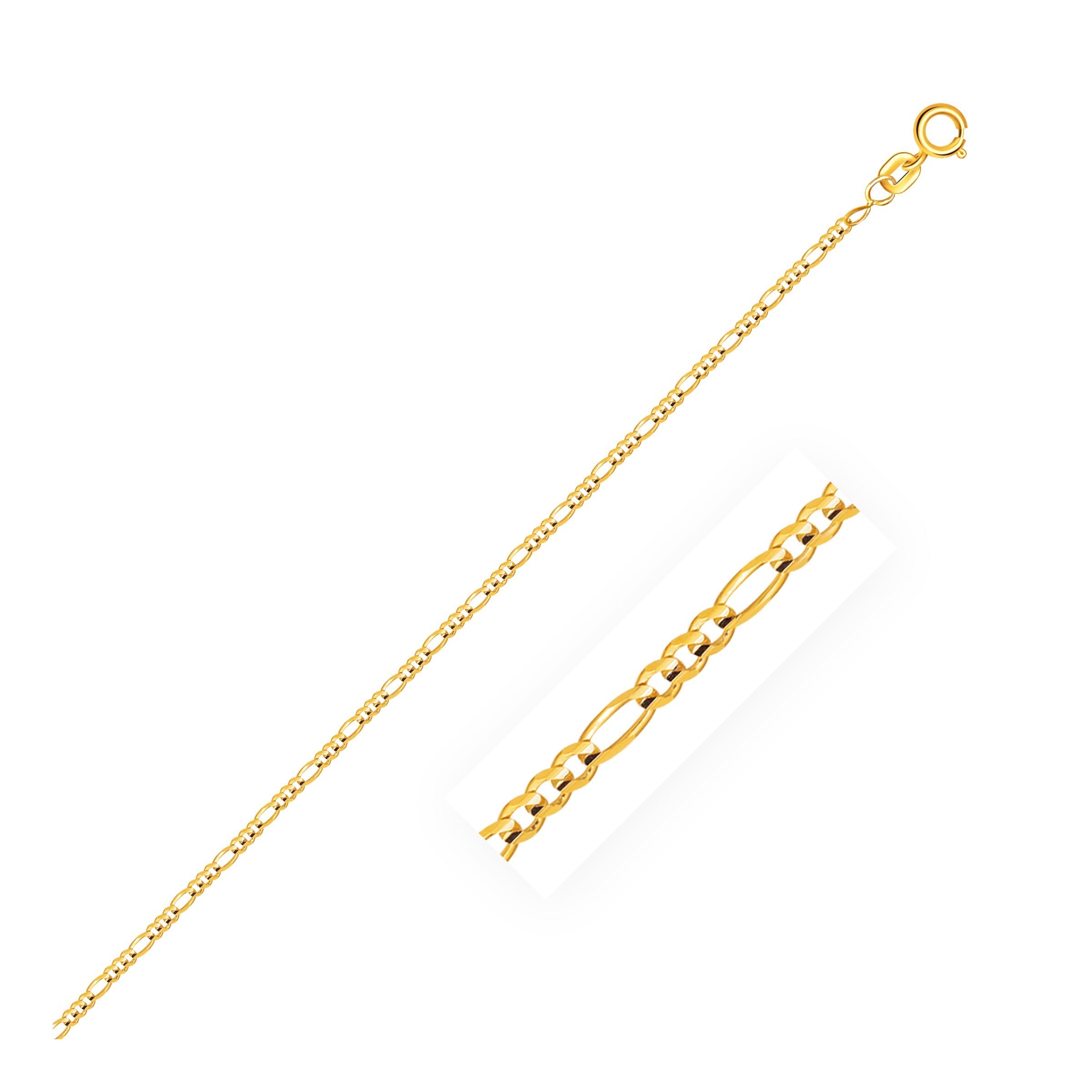 14k Yellow Gold Figaro Anklet 1.3mm, size 10''