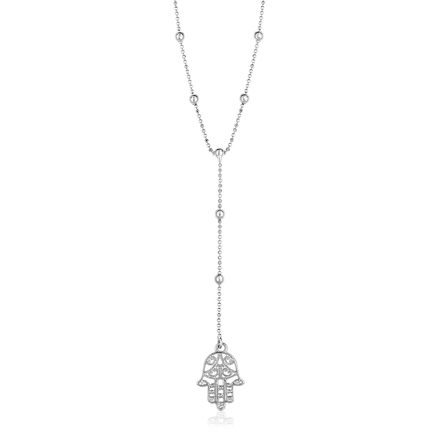 Sterling Silver Lariat Necklace with Hand of Hamsa Symbol, size 17''