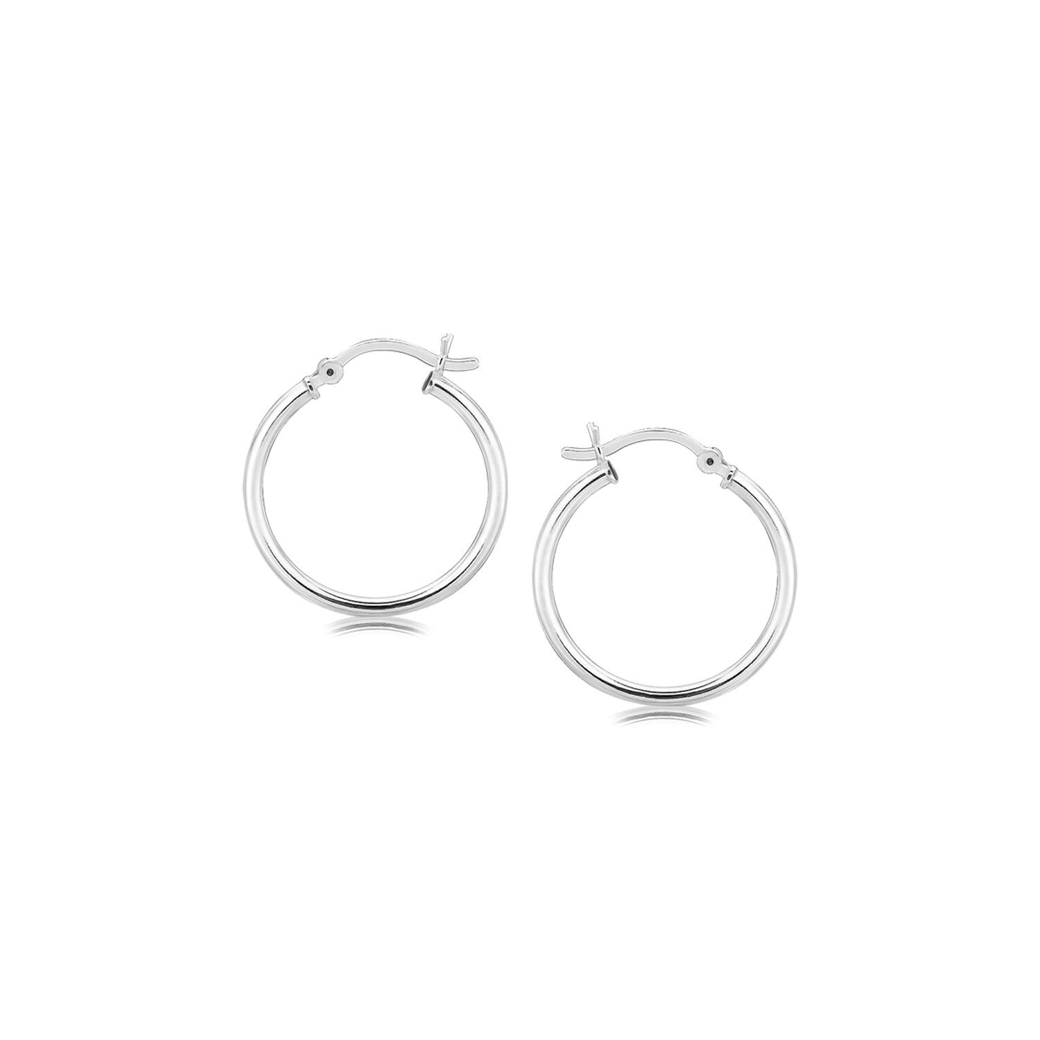 Sterling Silver Polished Thin Hoop Earrings with Rhodium Plating (20mm)
