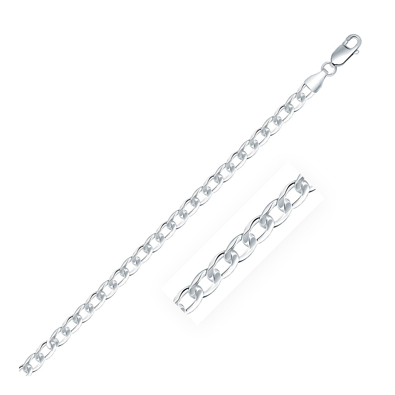 Rhodium Plated 4.7mm Sterling Silver Curb Style Chain, size 24''