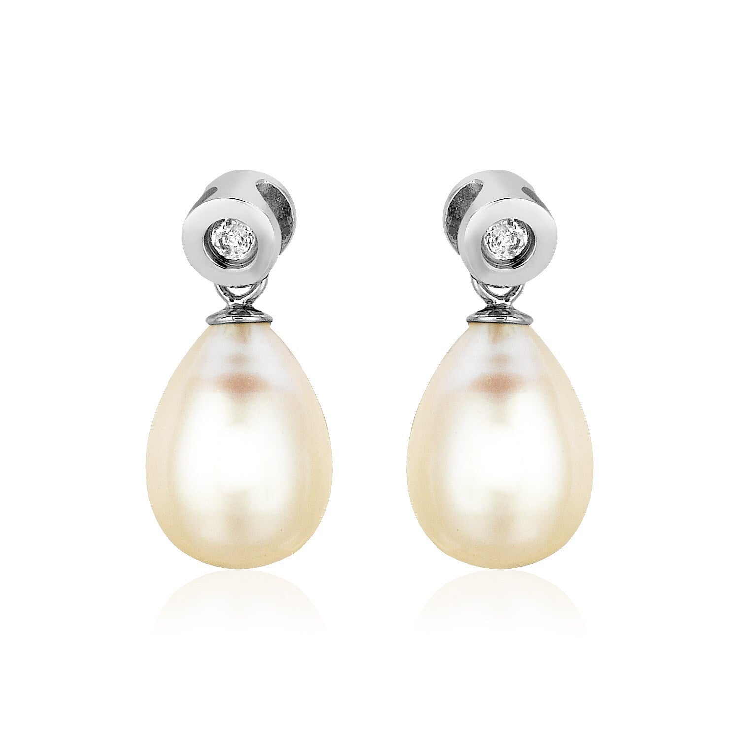 Sterling Silver Earrings with Pear Shaped Freshwater Pearls and Cubic Zirconias