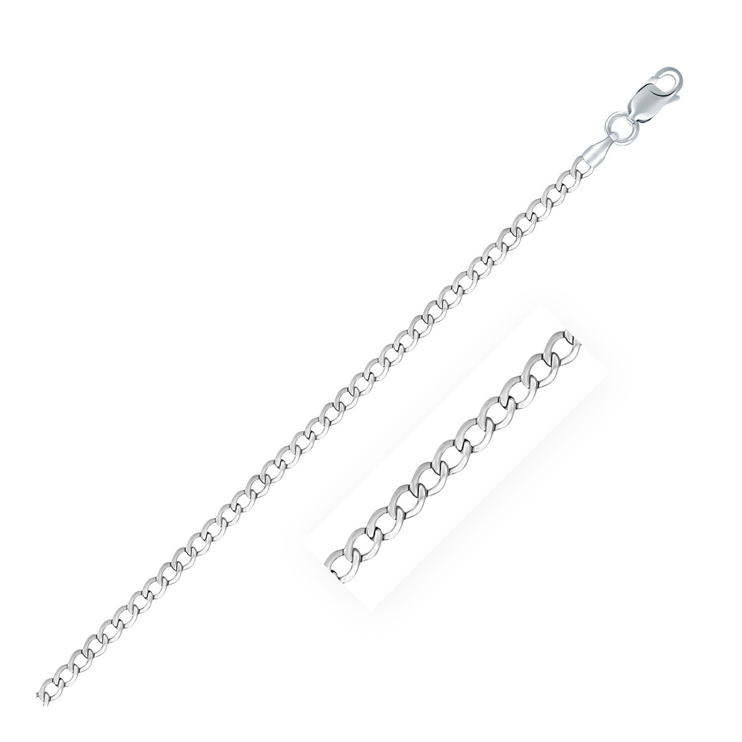 Rhodium Plated 3.0mm Sterling Silver Curb Style Chain, size 16''