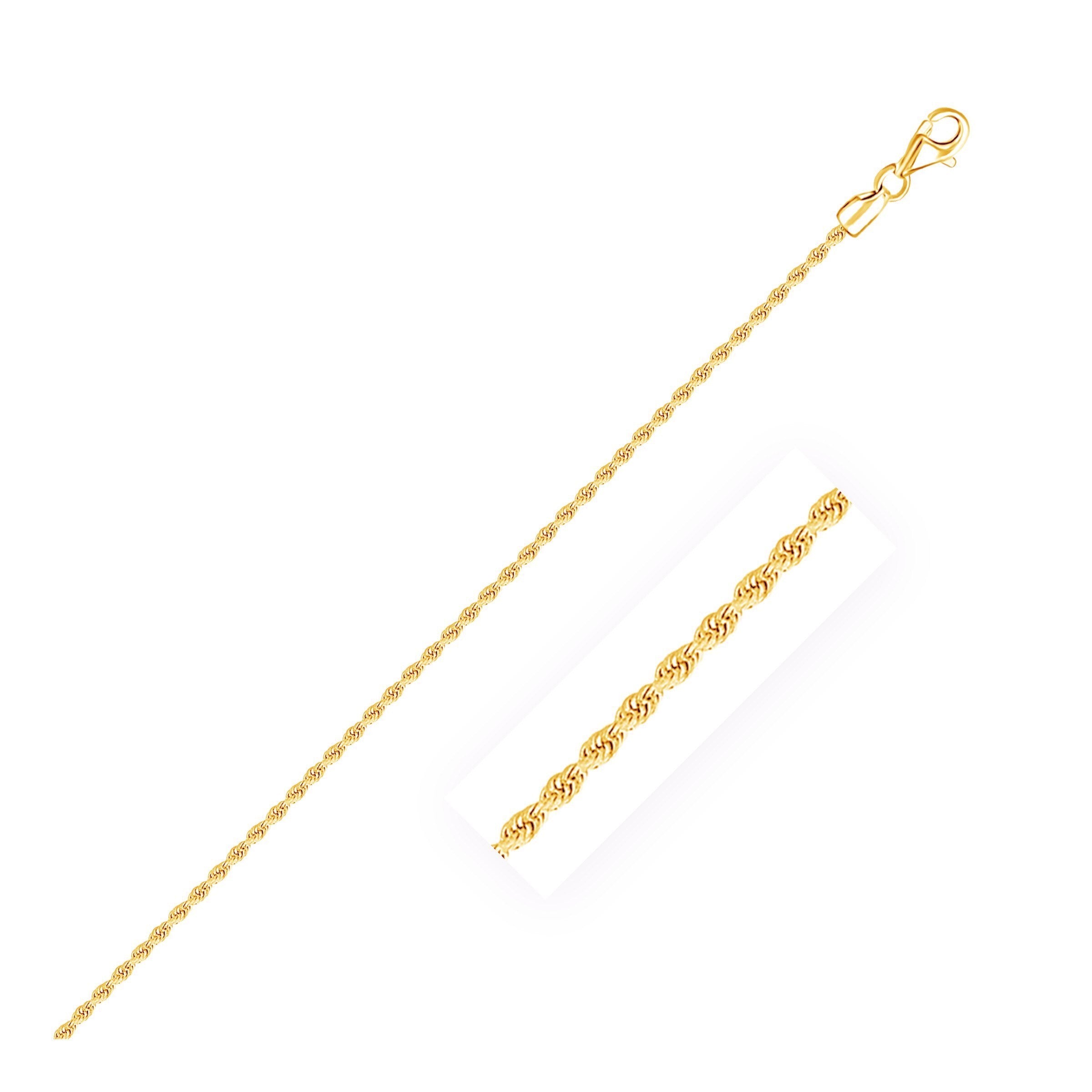 2.0mm 10k Yellow Gold Diamond Cut Rope Anklet, size 10''