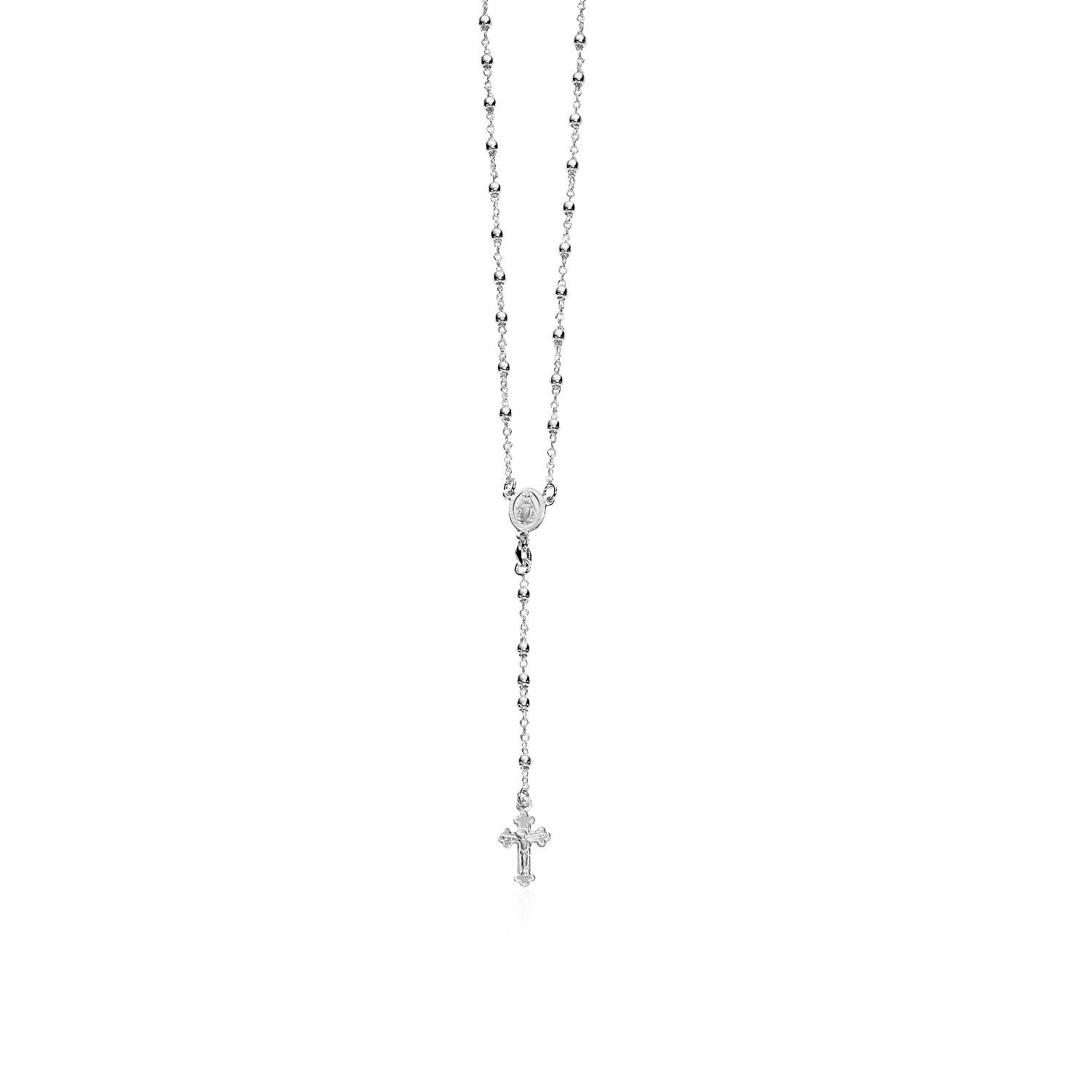 Fine Rosary Chain and Bead Necklace in Sterling Silver, size 26''