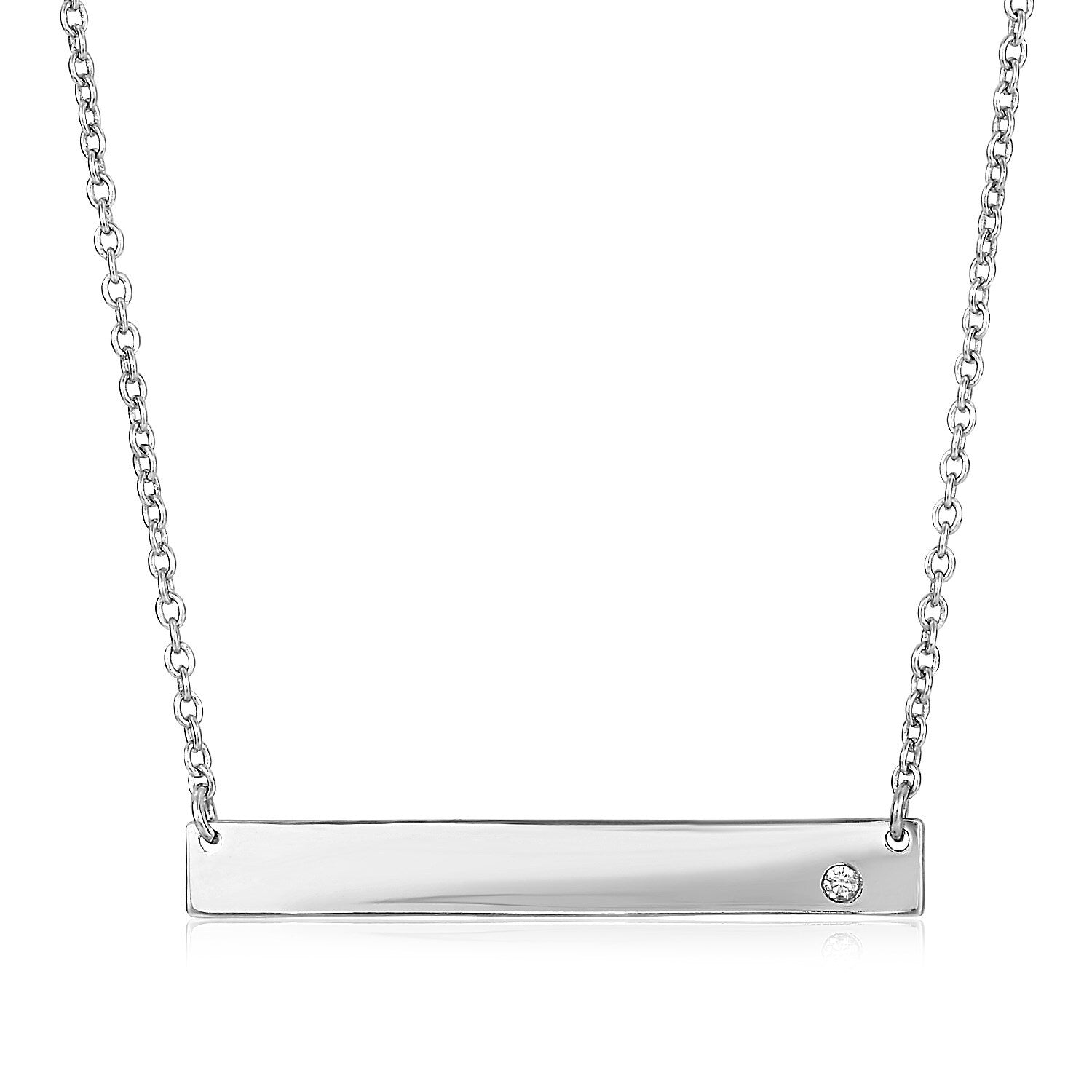 Sterling Silver Polished Bar Necklace with Cubic Zirconia, size 18''