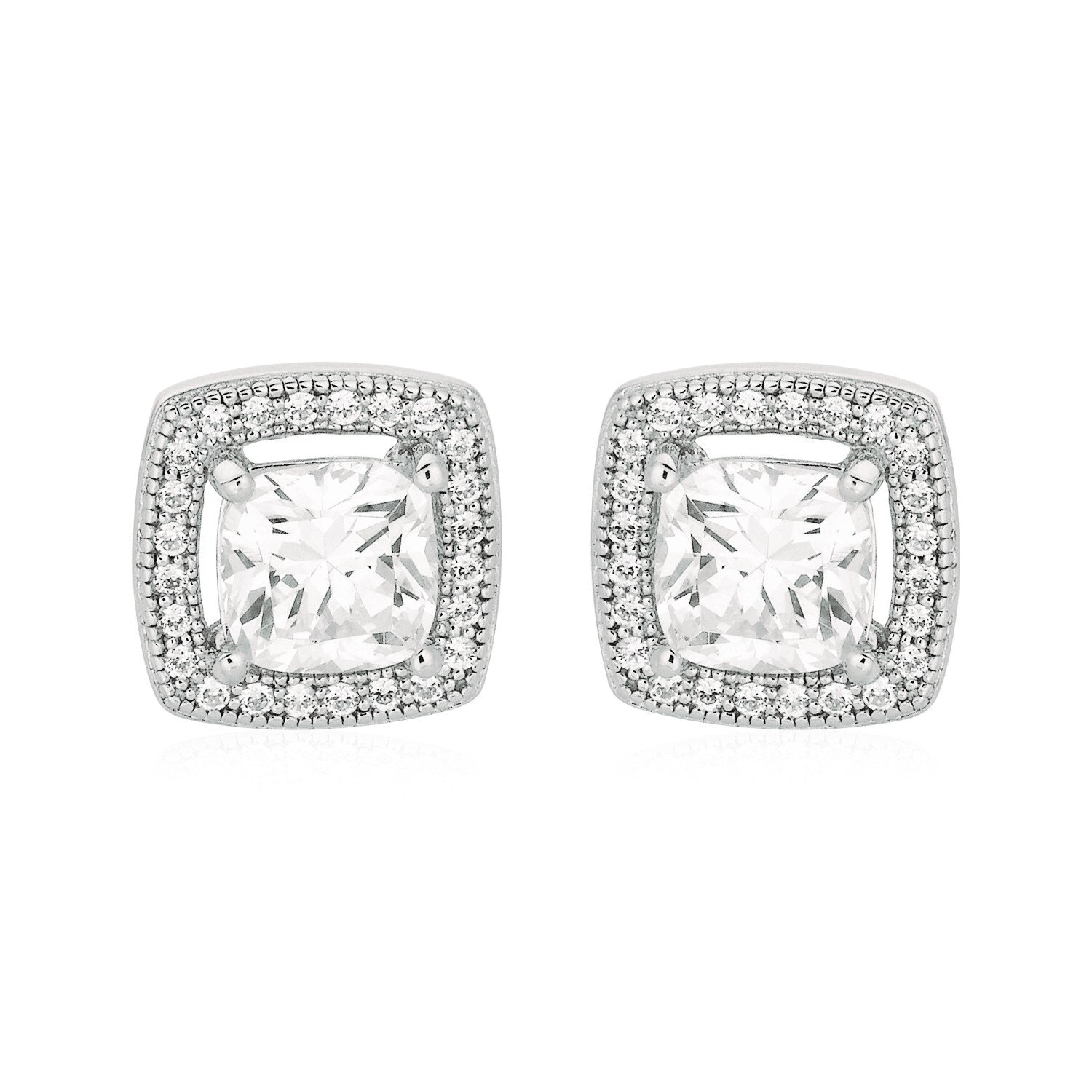 Cushion Earrings with Cubic Zirconia in Sterling Silver