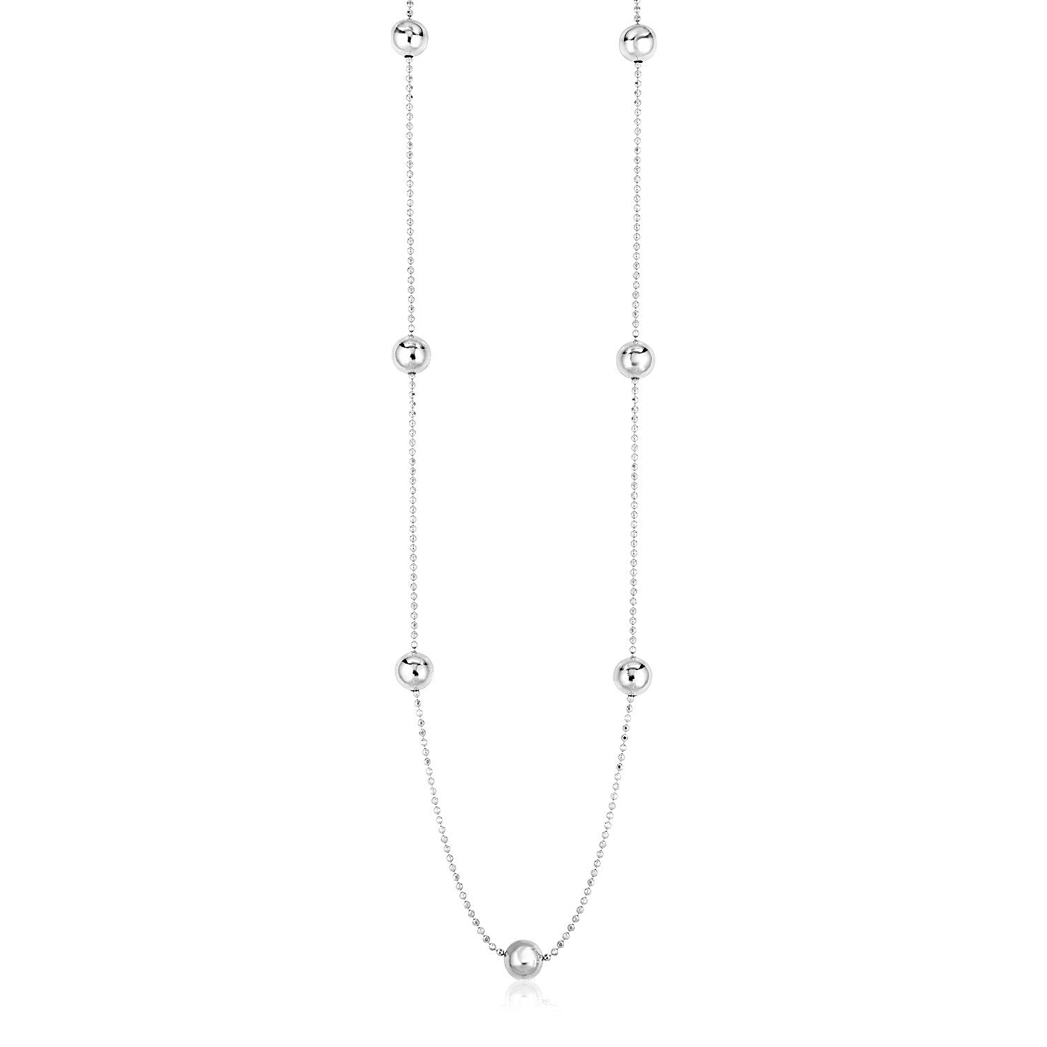Sterling Silver Station Necklace with Large Polished Beads, size 24''
