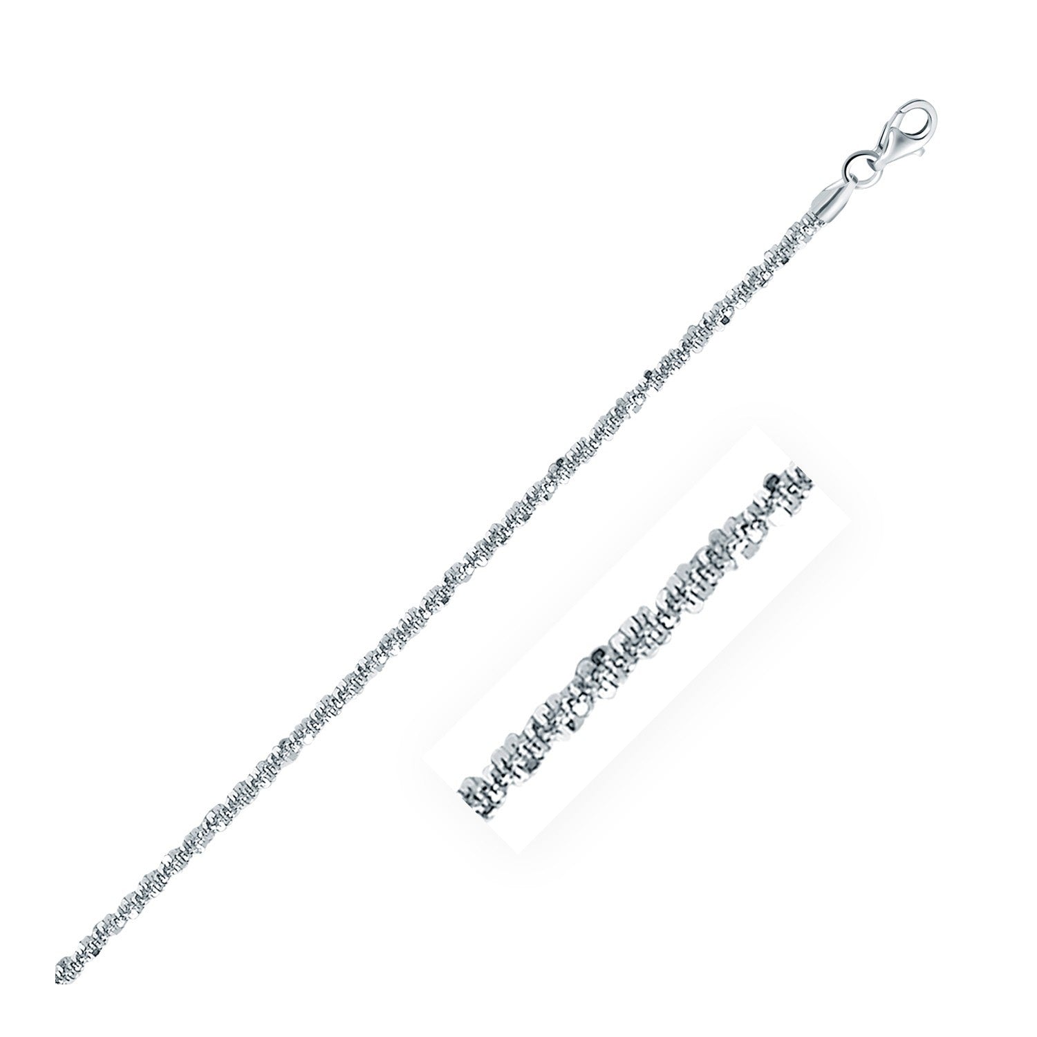 Rhodium Plated 2.2mm Sterling Silver Sparkle Style Chain, size 20''