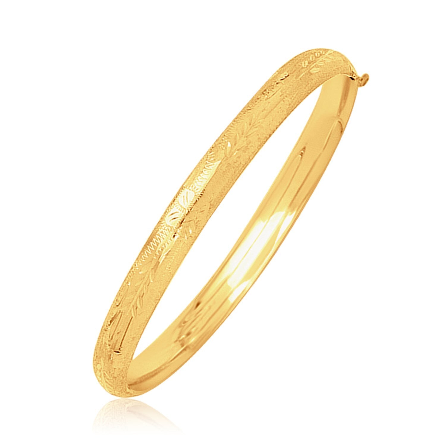 14k Yellow Gold Dome Motif Children's Bangle with Diamond Cuts, size 5.5''