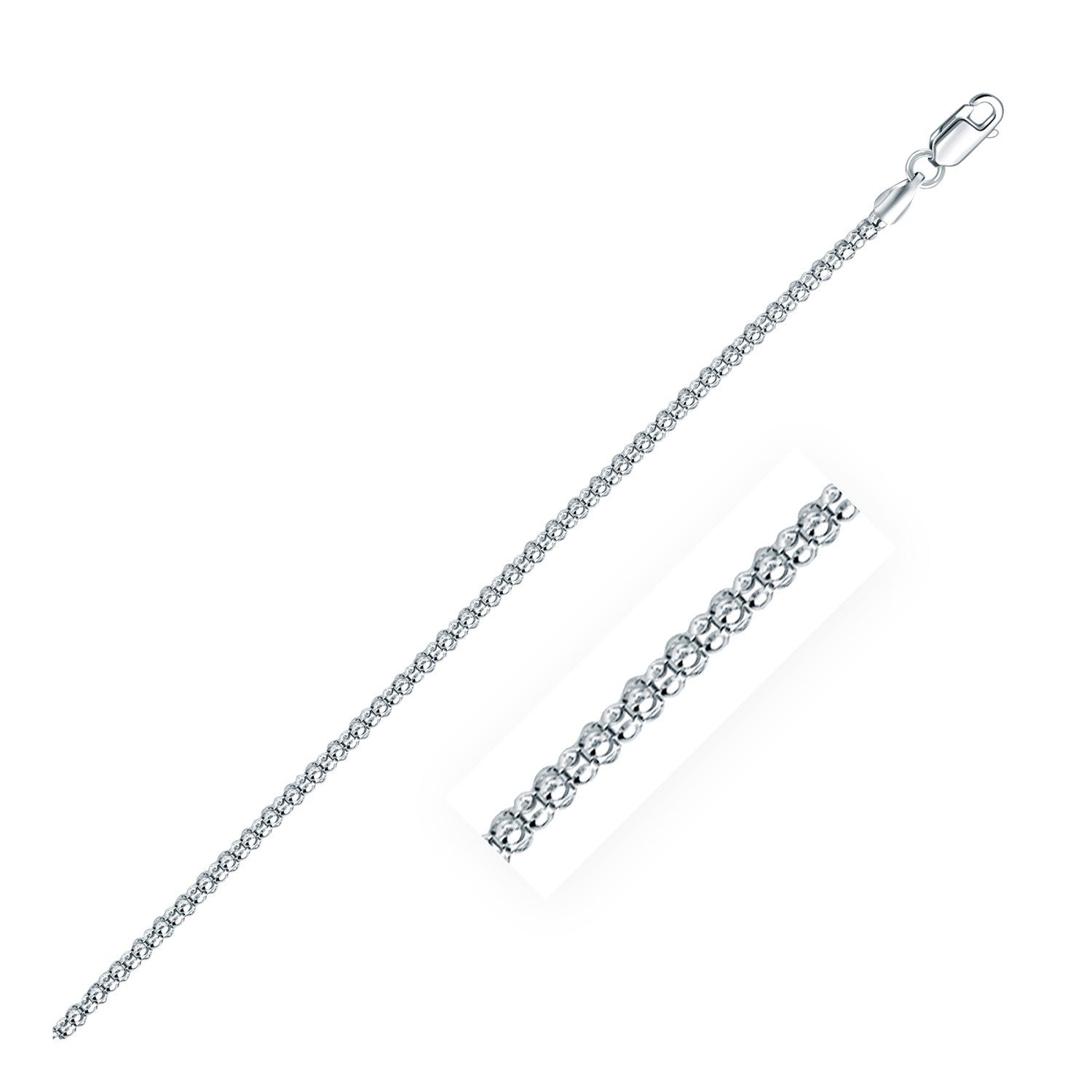 Rhodium Plated 2.5mm Sterling Silver Popcorn Style Chain, size 18''