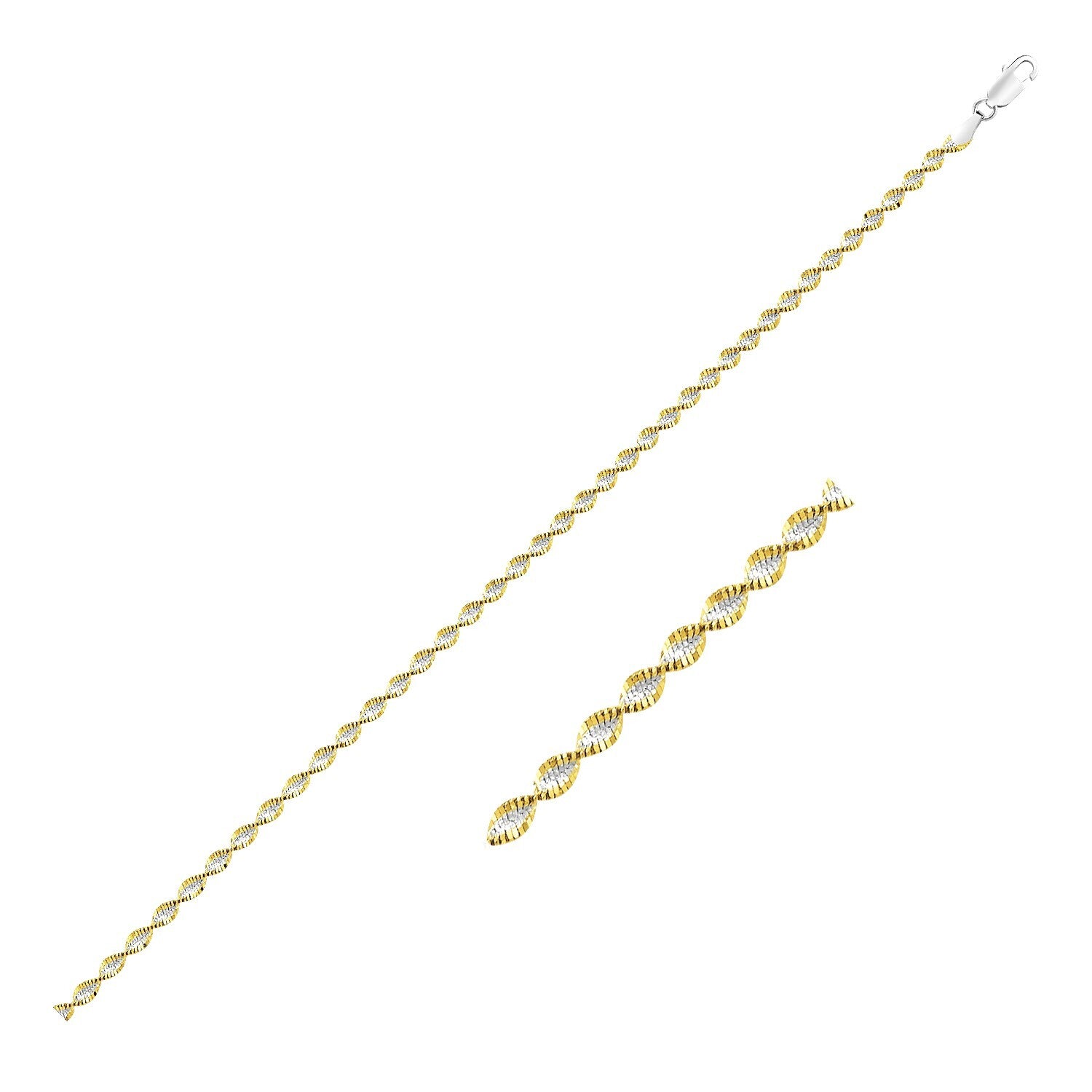 Sterling Silver Yellow Toned Twisted Chain Anklet, size 9''