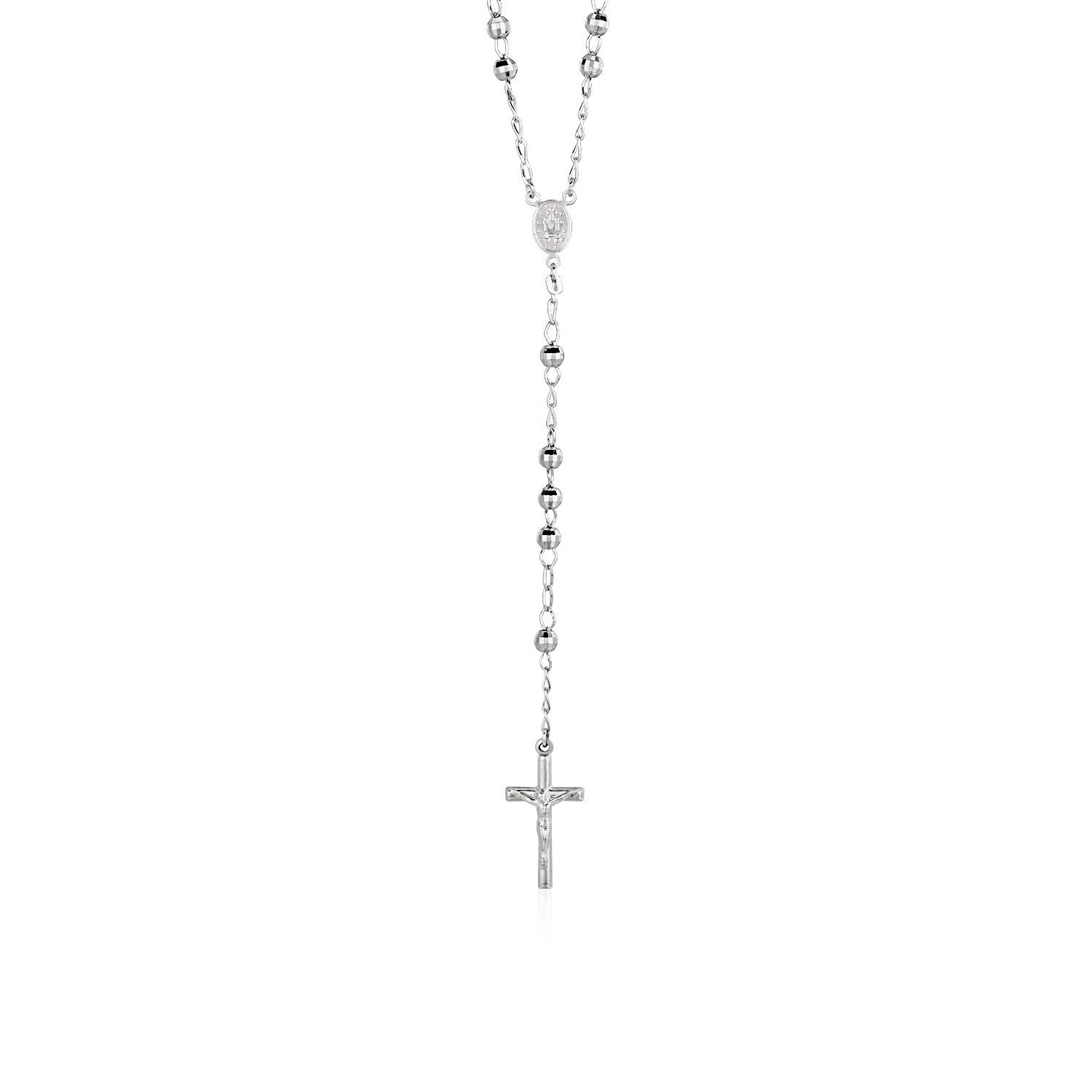 Rosary Chain and Large Bead Necklace in Sterling Silver, size 26''
