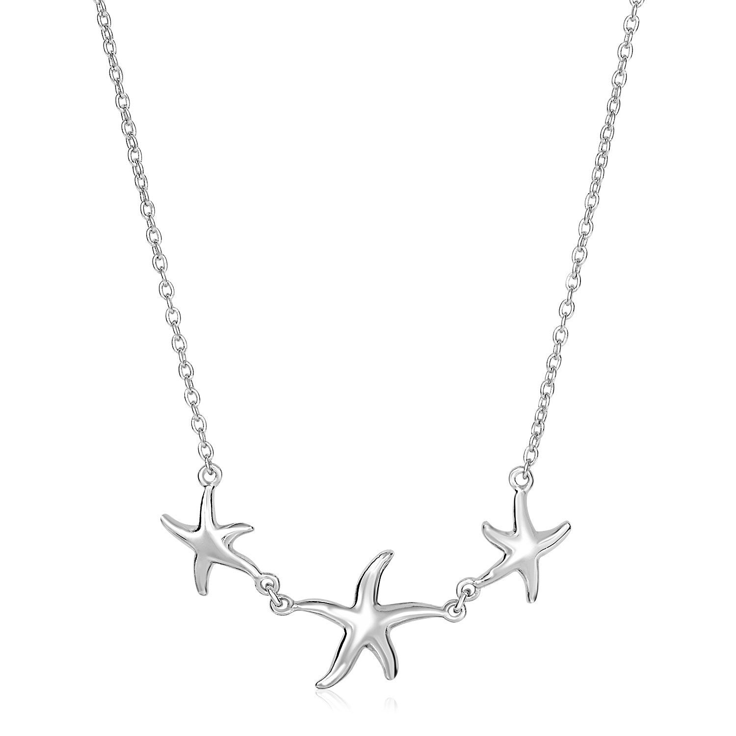 Sterling Silver Necklace with Three Starfish, size 18''