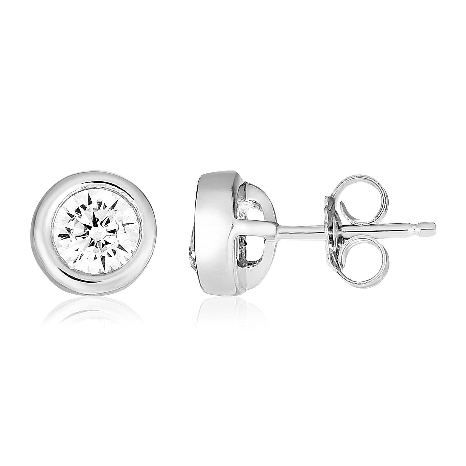 Sterling Silver Petite Round Bezel Set Cubic Zirconia Earrings