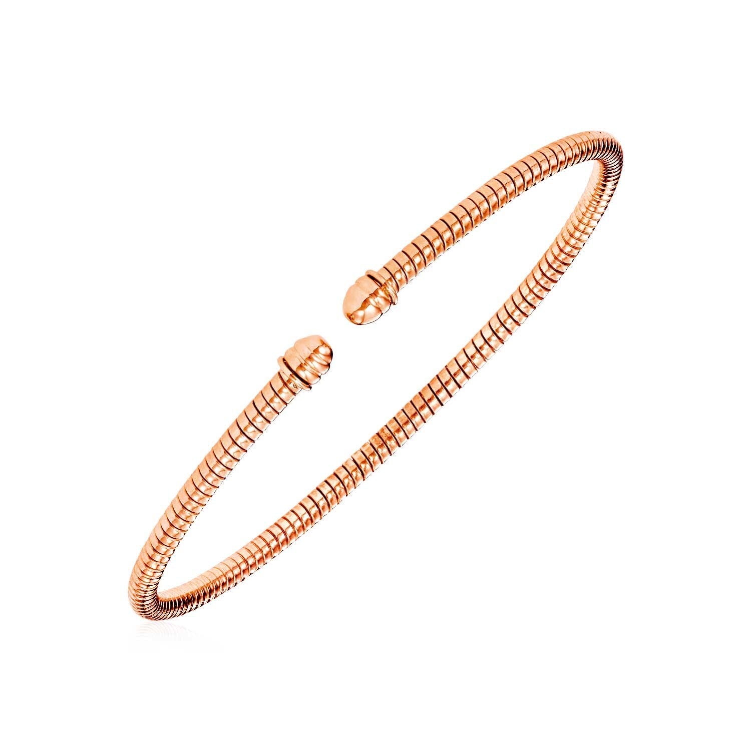 14k Rose Gold Narrow Cable Textured Bangle, size 7''