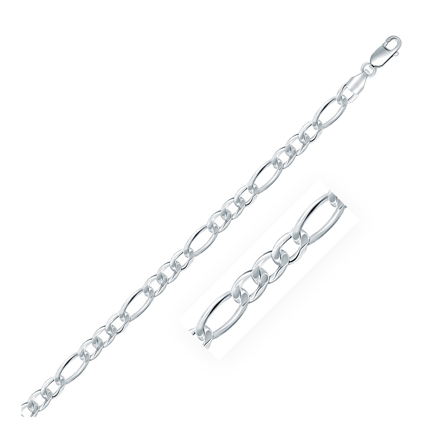Rhodium Plated 5.5mm Sterling Silver Figaro Style Chain, size 20''