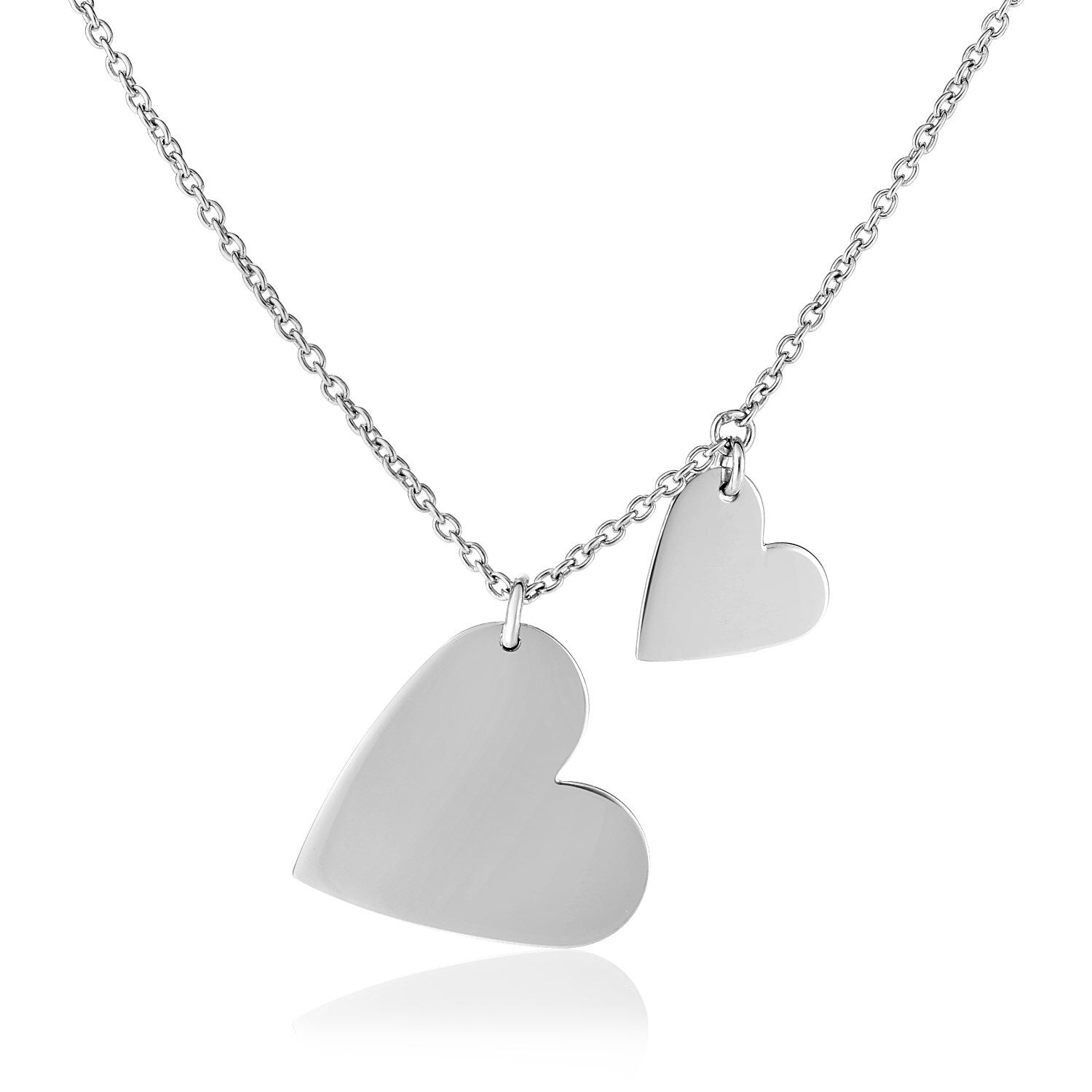 Sterling Silver 18 inch Necklace with Two Polished Hearts, size 18''