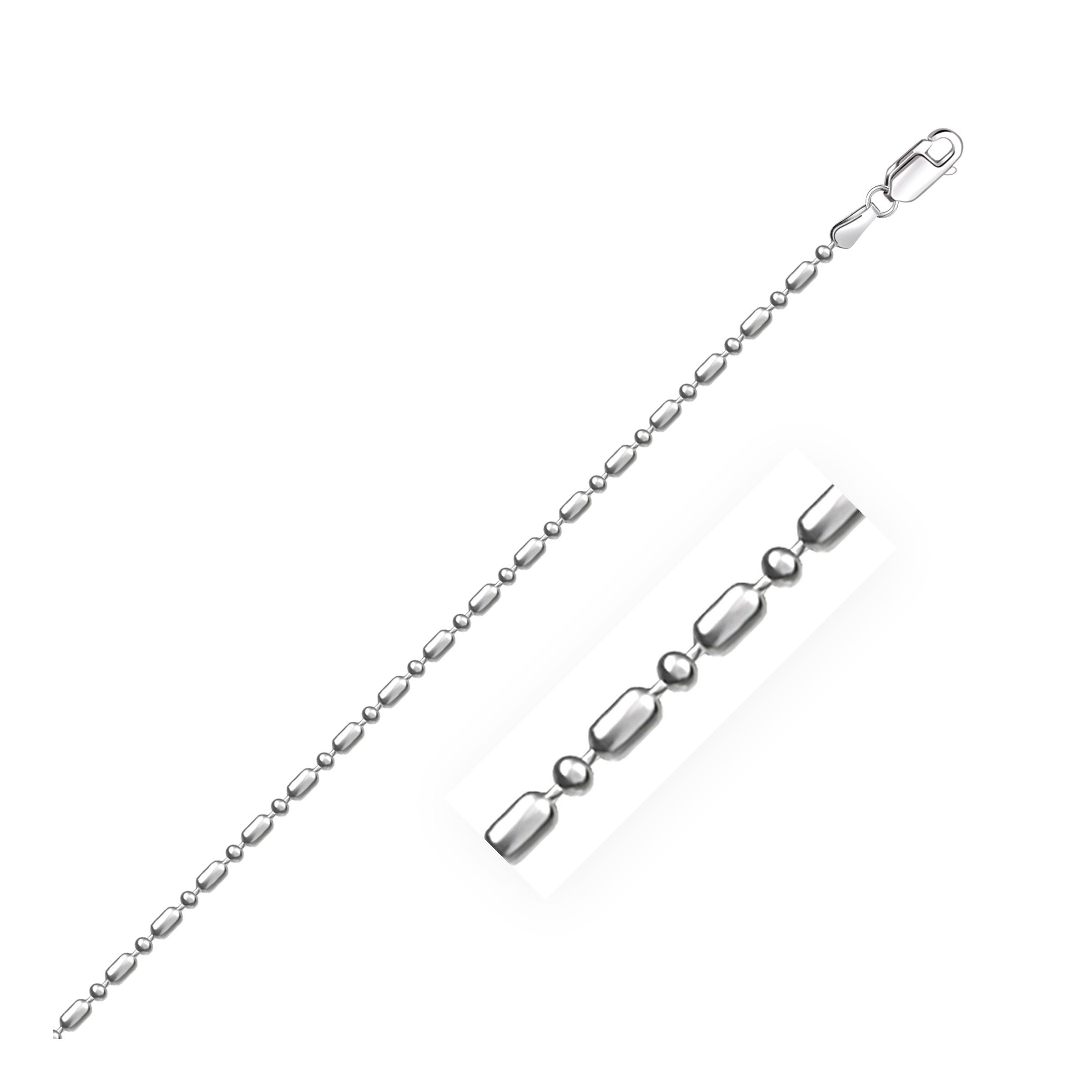 Sterling Silver Rhodium Plated Bead Chain 1.5mm, size 20''