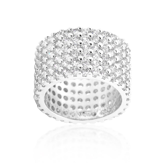 Rhodium Plated Finishd Wide Pave Cubic Zirconia Ring